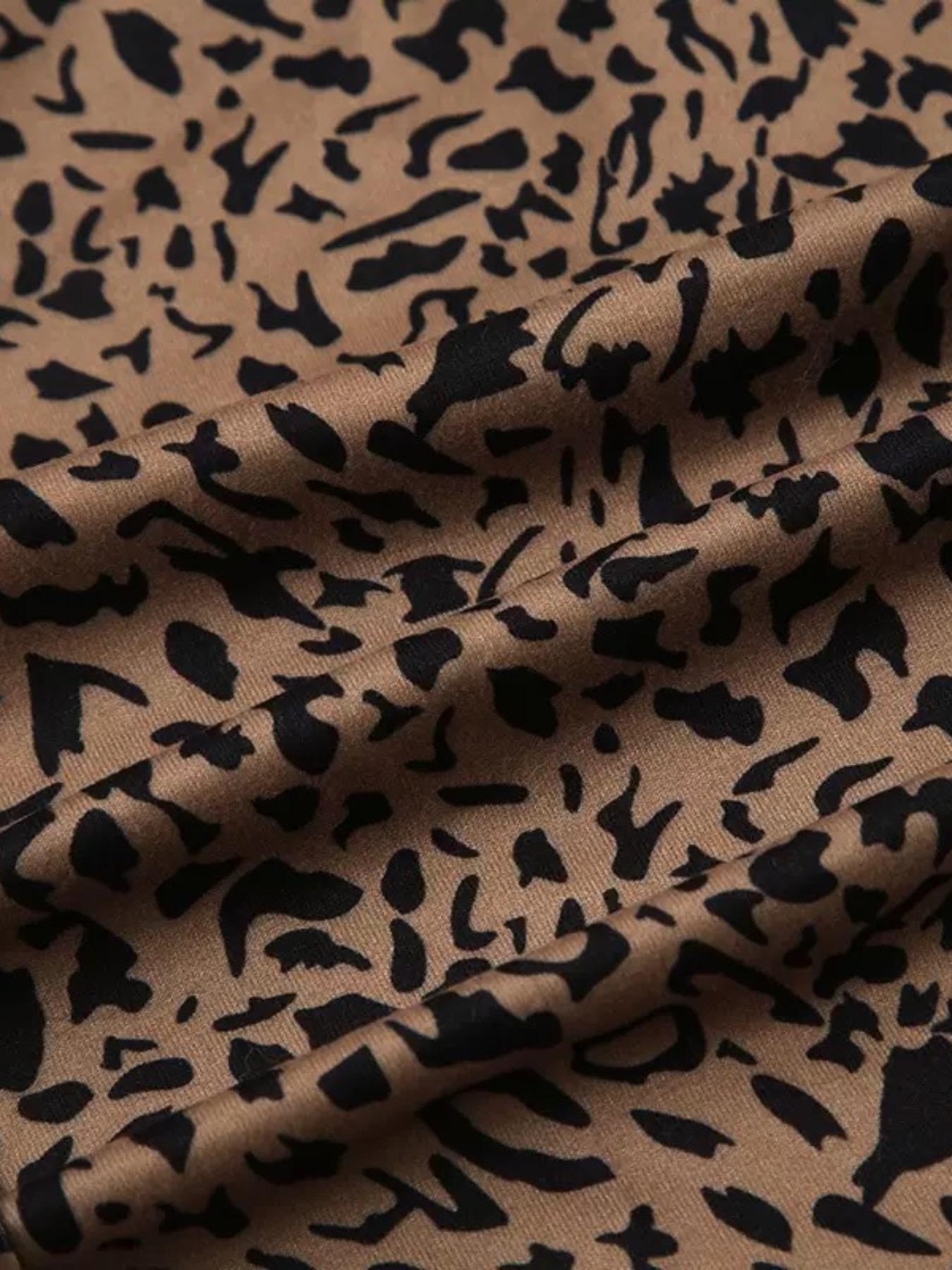 Women's Sexy Leopard Print Cardigan Set, Button Front Long Sleeve Crop Top & Elastic Waist Pants, Autumn Winter Fashion