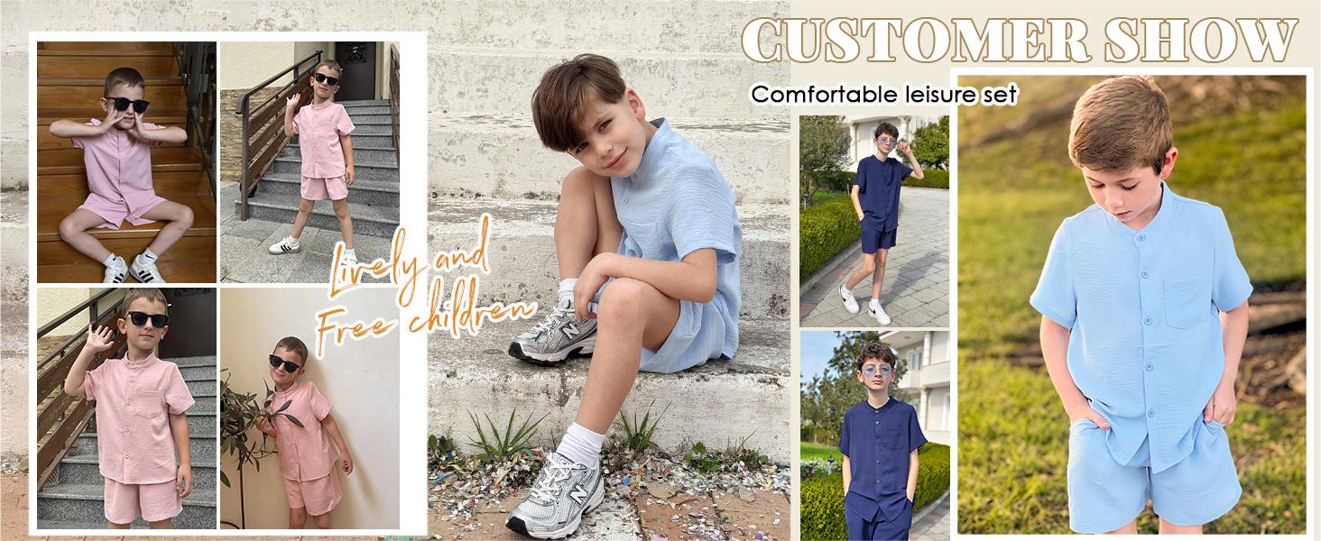 Cute Girls Children Apparel Arshiner Toddler Boys 2 Piece Set Short Sleeve Button Down Shirt and Shorts Vacation Texture Outfits with Pocket 2-13 Years