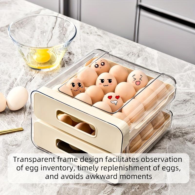 Large Capacity Refrigerator Egg Rack, 2 Layer Storage Box for 32 Eggs, Transparent Plastic Egg Tray, Fridge Organizer Container