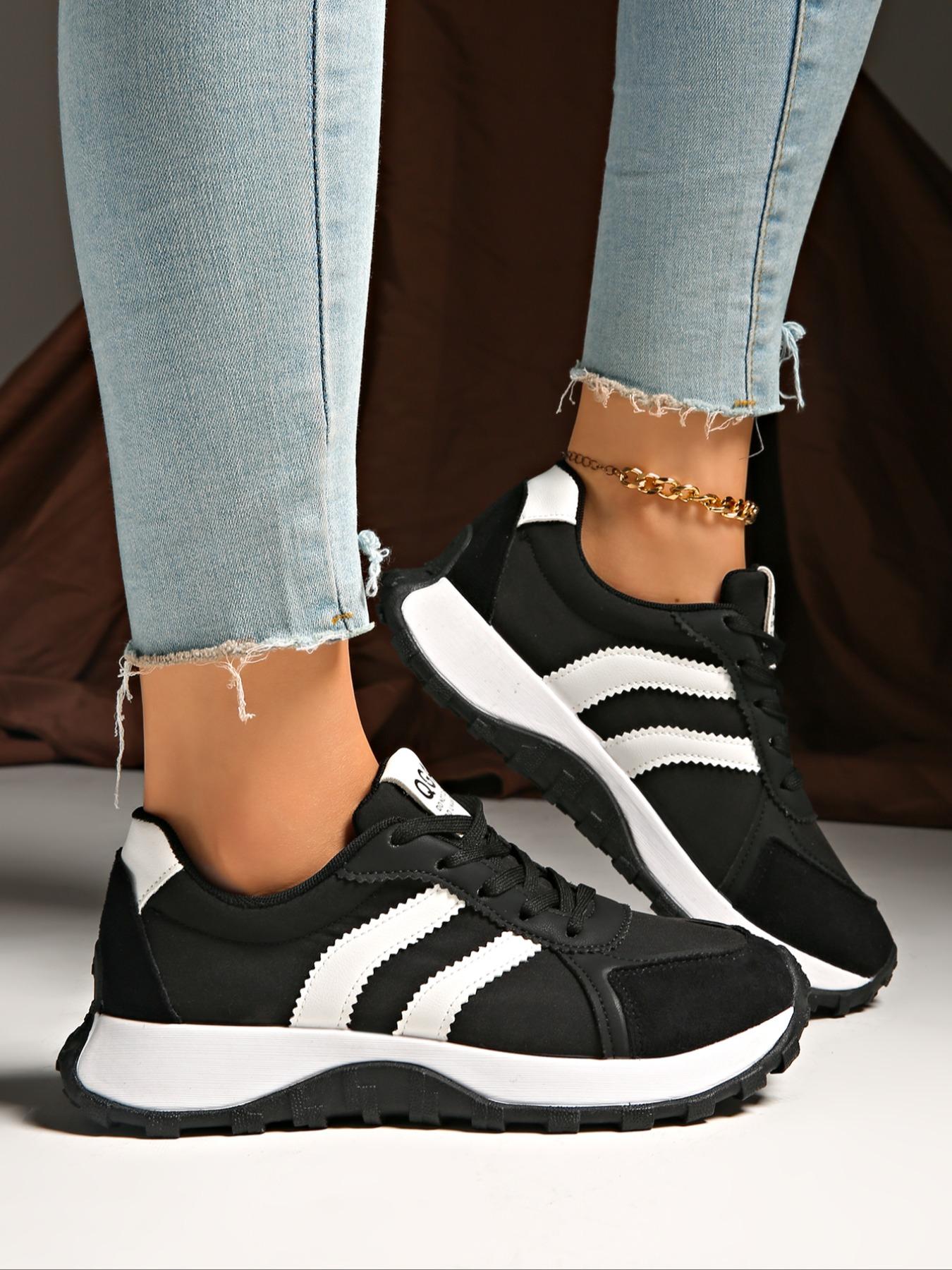 Women's Fashion Thick Sole Sneakers, BreathableWalking Shoes,Comfortable Support, CasualTextile Upper, Rubber Sole, All Seasons,Breathable Outdoor Shoes