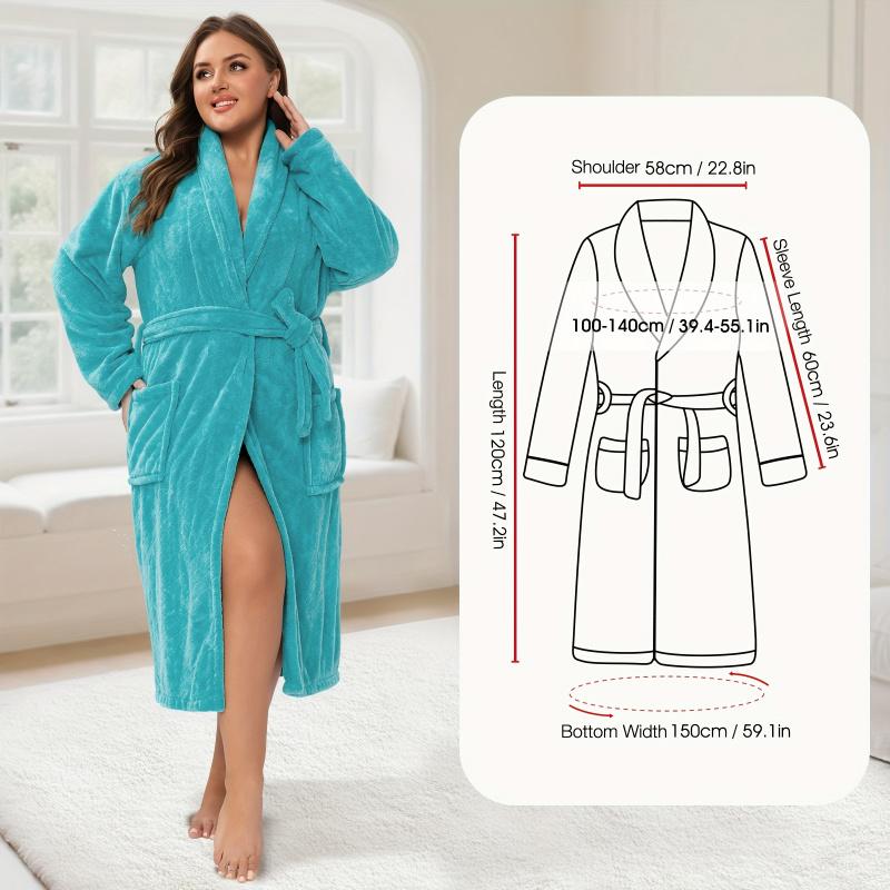 Plus Size Women's Coral Fleece Bathrobe, Quick-Dry Soft Skin-Friendly, Comfortable Breathable Home Sleepwear, Hotel Travel Christmas Gift, Loungewear