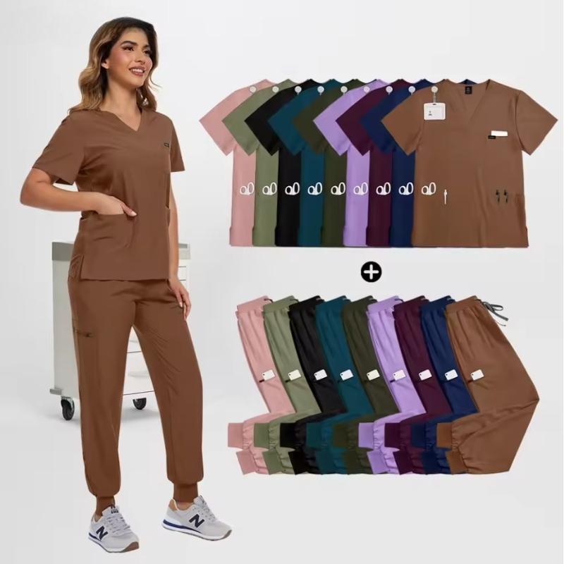 Comfortable Leisure Care Center Work Clothes Wholesale Price Clinical Uniform Woman Hospital Doctor Work Wear Nurse Clothing Short Sleeved Top Jogging Pants Set
