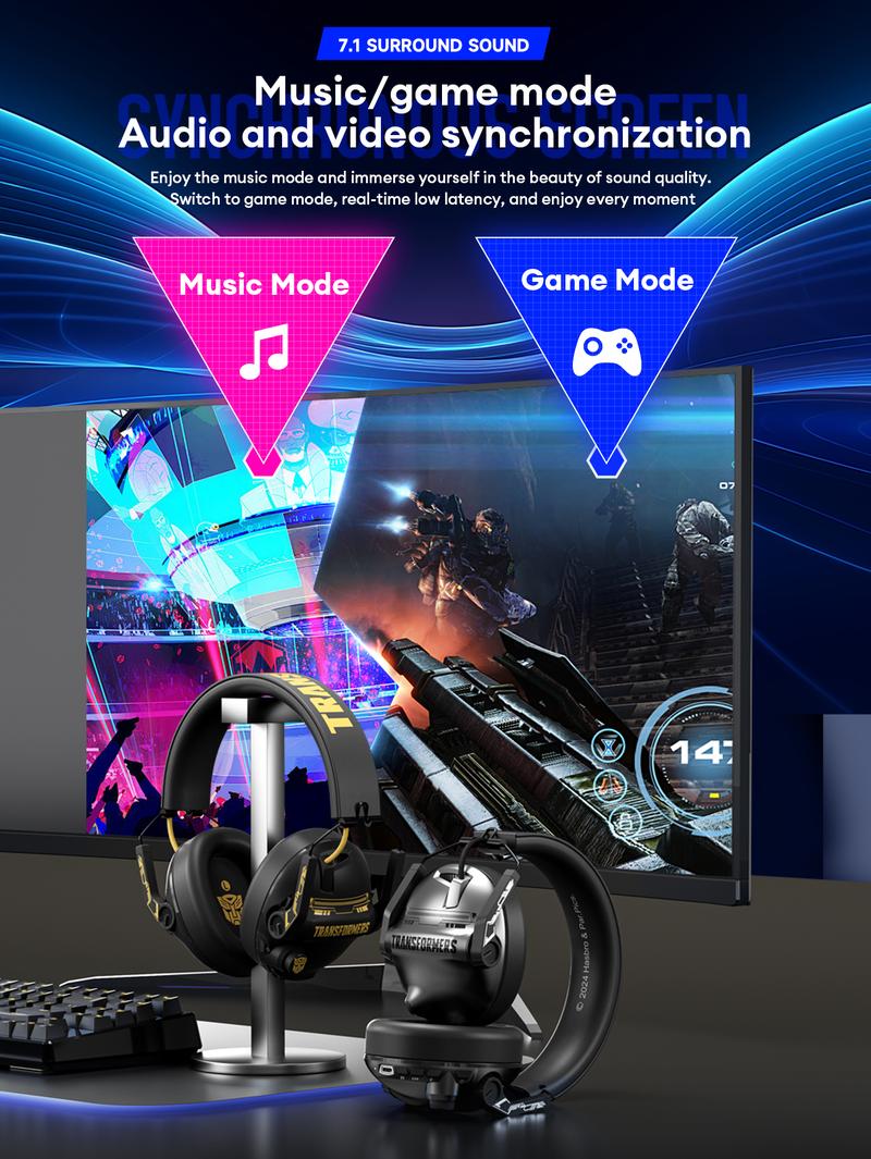 TRANSFORMERS G03 Wireless Gaming Headset with 2025 Bluetooth 6.0, Protein Leather Ear Caps for Excellent Sound Insulation, Multi-Function Button for Easy Control, Retractable High-Sensitivity Microphone, High-Performance Gaming Headphones