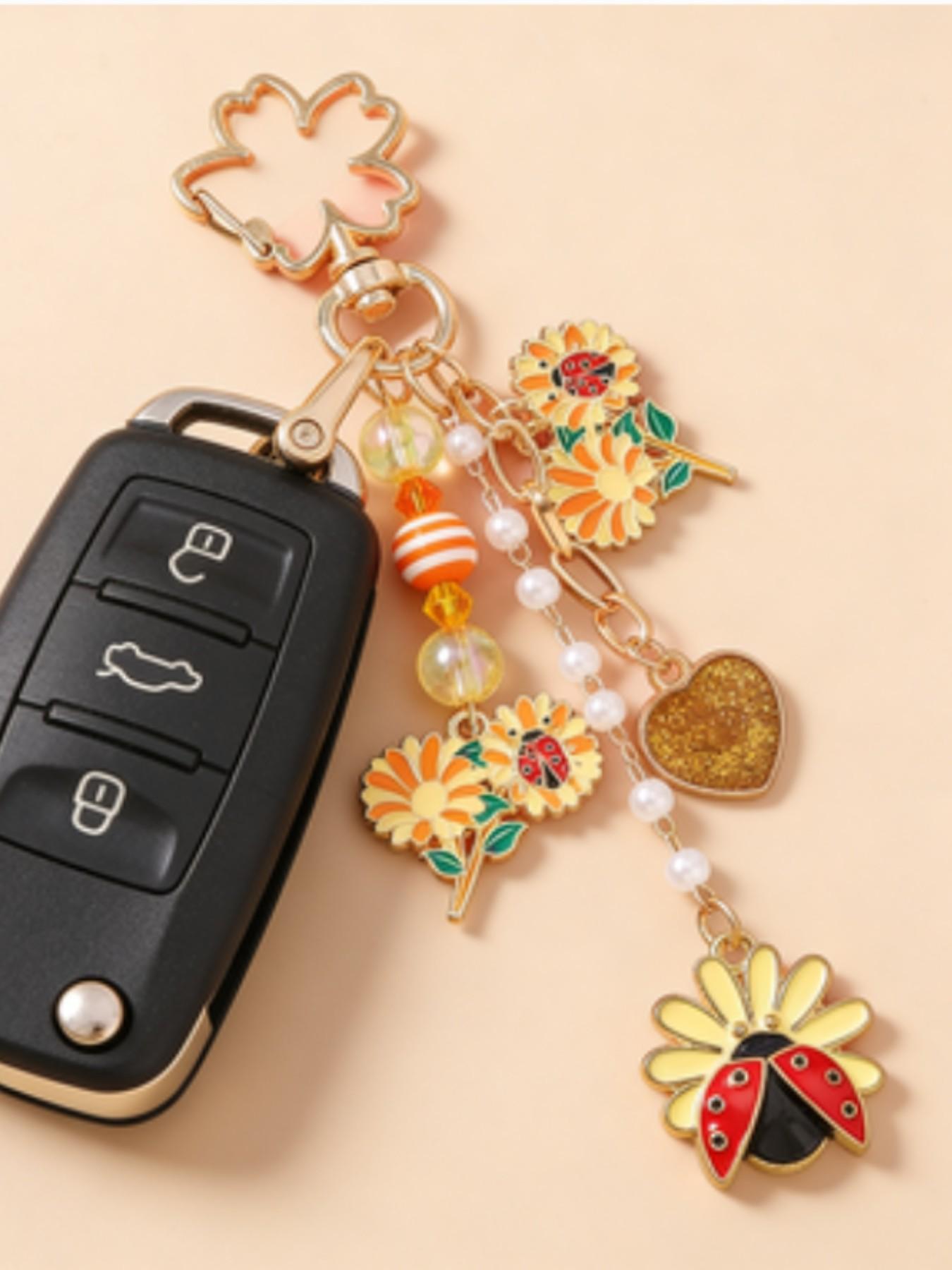 Enamel Floral Pattern Keychain, Butterfly Heart Daisy Pendant, Key Ring Decor, Car Backpack Handbag Accessory Gift