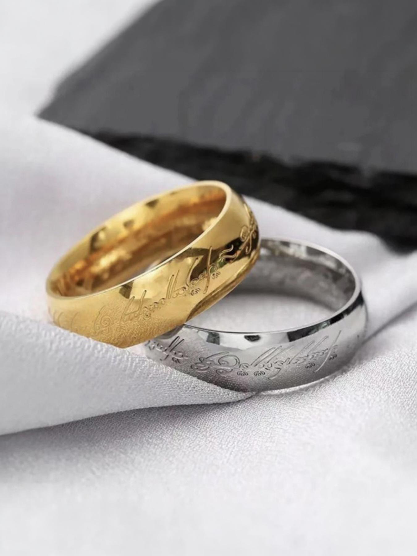 3-piece set of "The Lord of the Rings" themed, Instagram-style engraved rings, including men's and women's styles # Jewelry / Stainless Steel / Colorfast / Hypoallergenic / Couple / Festival / Party / Ideal Gift