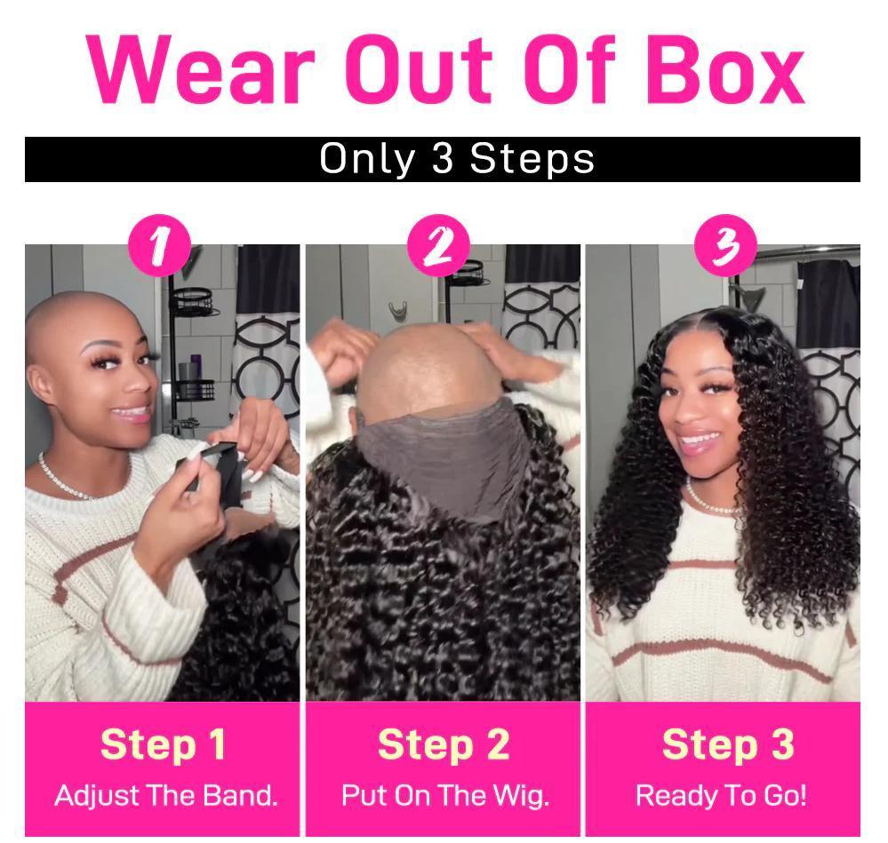 MorefaceBeauty 7x5 Wear Go Glueless Afro Kinky Curly Wigs Human Hair 200% Density Pre Bleached Lace Beginner Friendly Outdoorfun