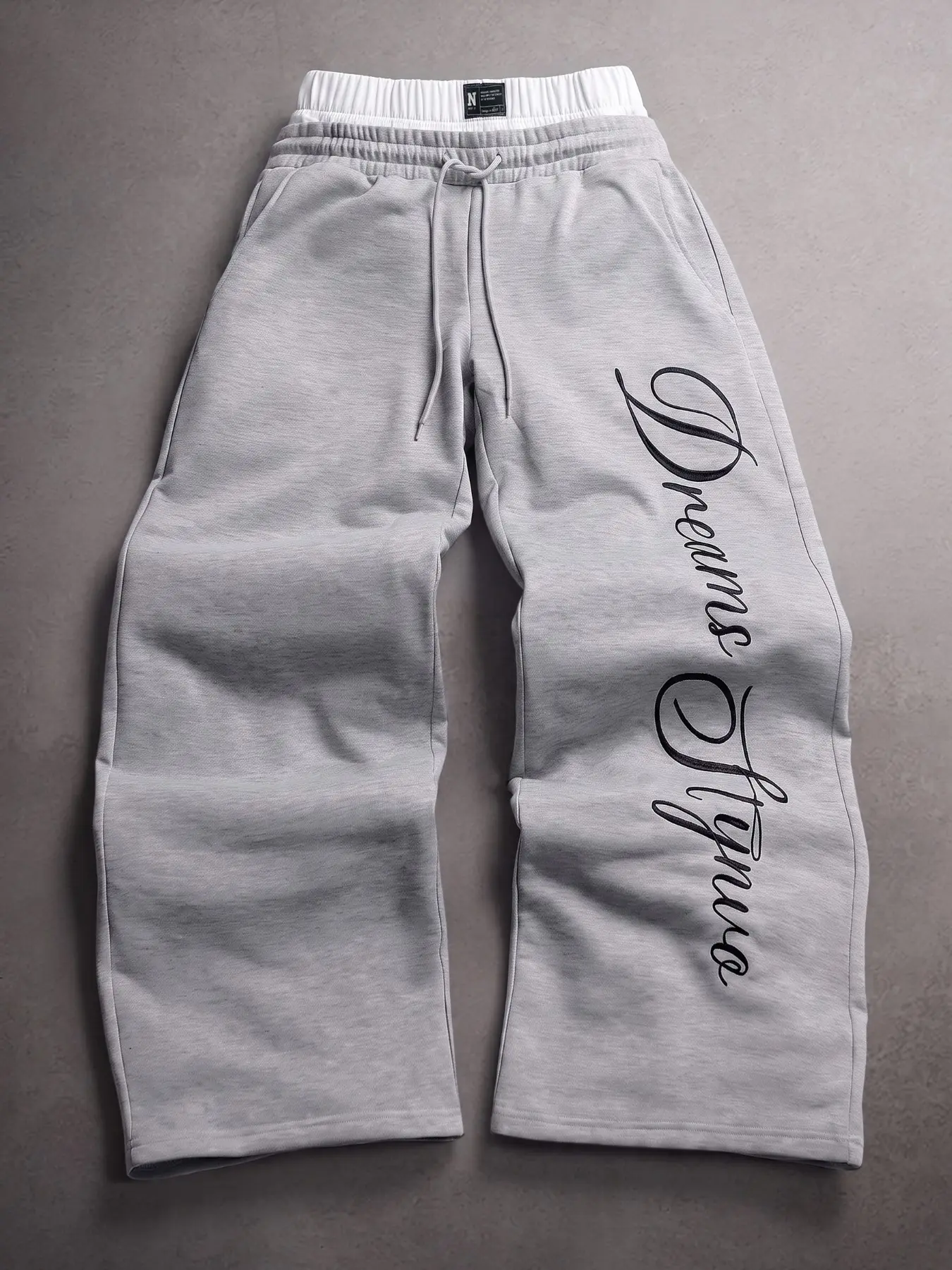 Men's Solid Color Wide Leg Sweatpants, Double Layer Waistband Casual Joggers, Letter Print Streetwear Trousers, Oversized Loose Fit Drawstring Pants with Pockets, Perfect for Daily Wear, Street Style, Hip Hop Outfits and Casual Loungewear