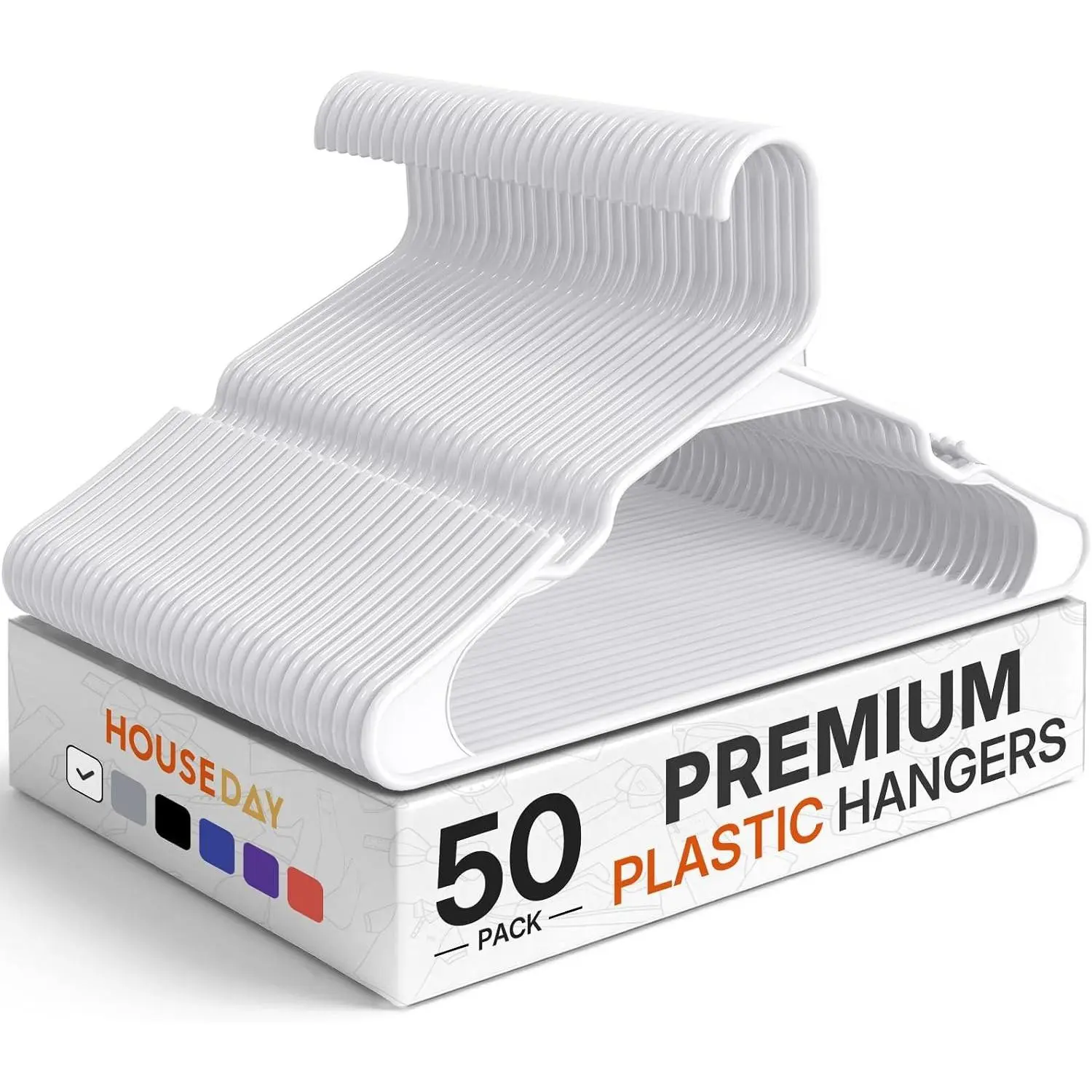 Plastic Hangers 50 Pack - White Clothes Hangers with Non-Slip Shoulder Grooves, Durable and Sturdy Coat Hanger, Space Saving Slim Design Perfect for Closet Organizers and Storage
