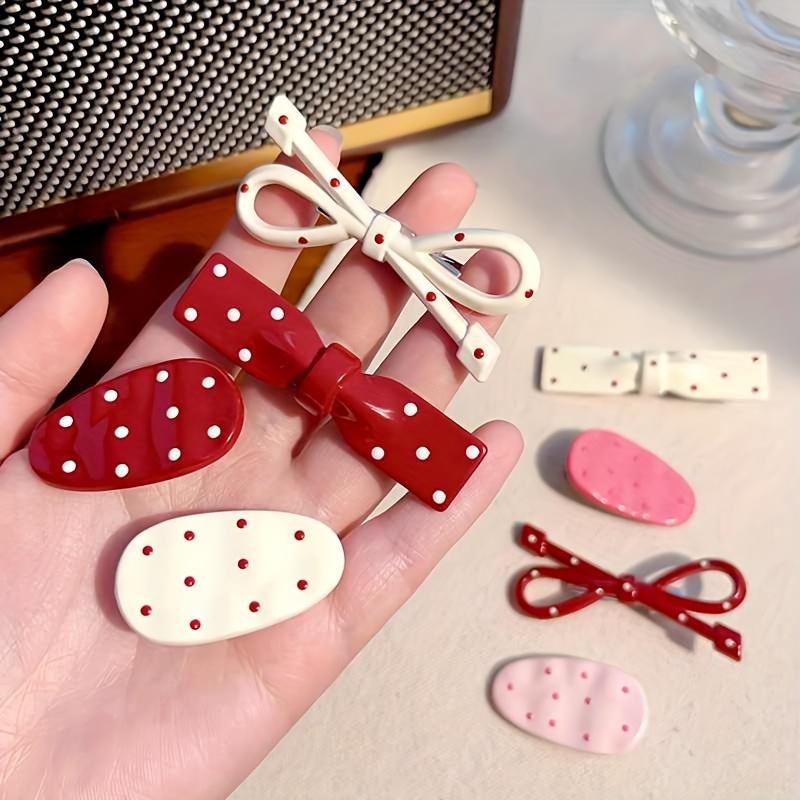 8Pcs Red‑White Polka‑Dot Hair Clip Set, Bow & Wavy‑Shaped Decor Side Barrettes, Sweet Multi‑style Decorative Hair Pins, Trendy All‑match Hair Accessories for Women Girls Daily Hairstyle