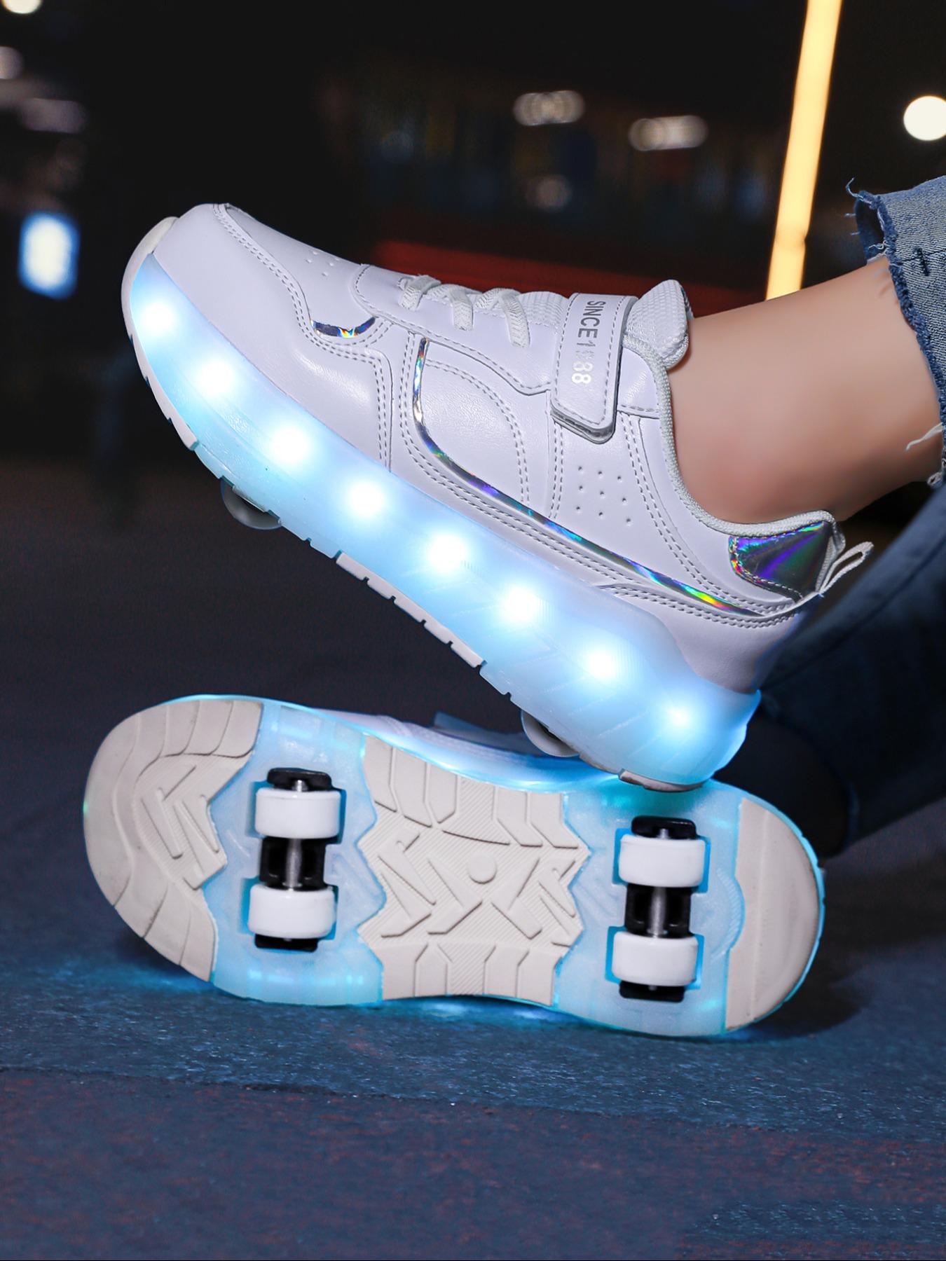 LED Light-Up Roller Skates, PU Leather Four-Wheel Inline Skates, USB Rechargeable, Detachable Wheels, All-Season Casual Shoes, Skating Shoes