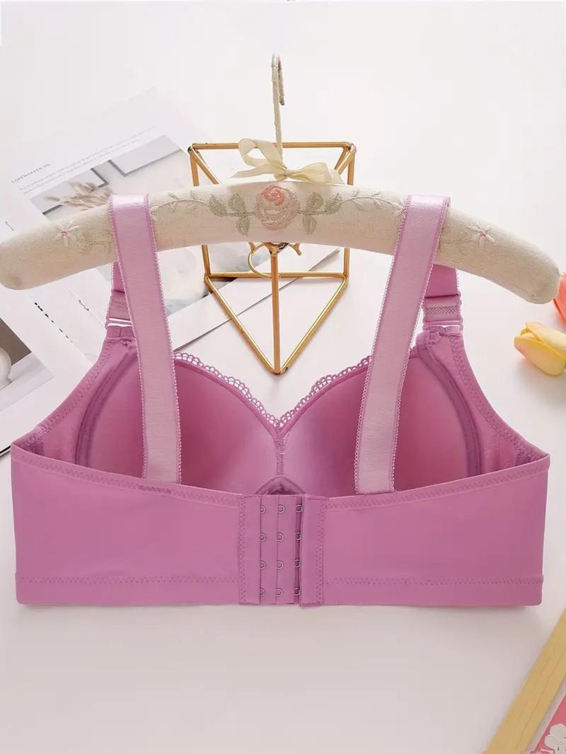 Women's Luxuriously Soft Contrast Lace Push Up Bra Adjustable Straps Breathable All-Day Comfort Underwear Flattering Fit Versatile Seasonless Lingerie Stylish Supportive Bralette 5 PCS Set