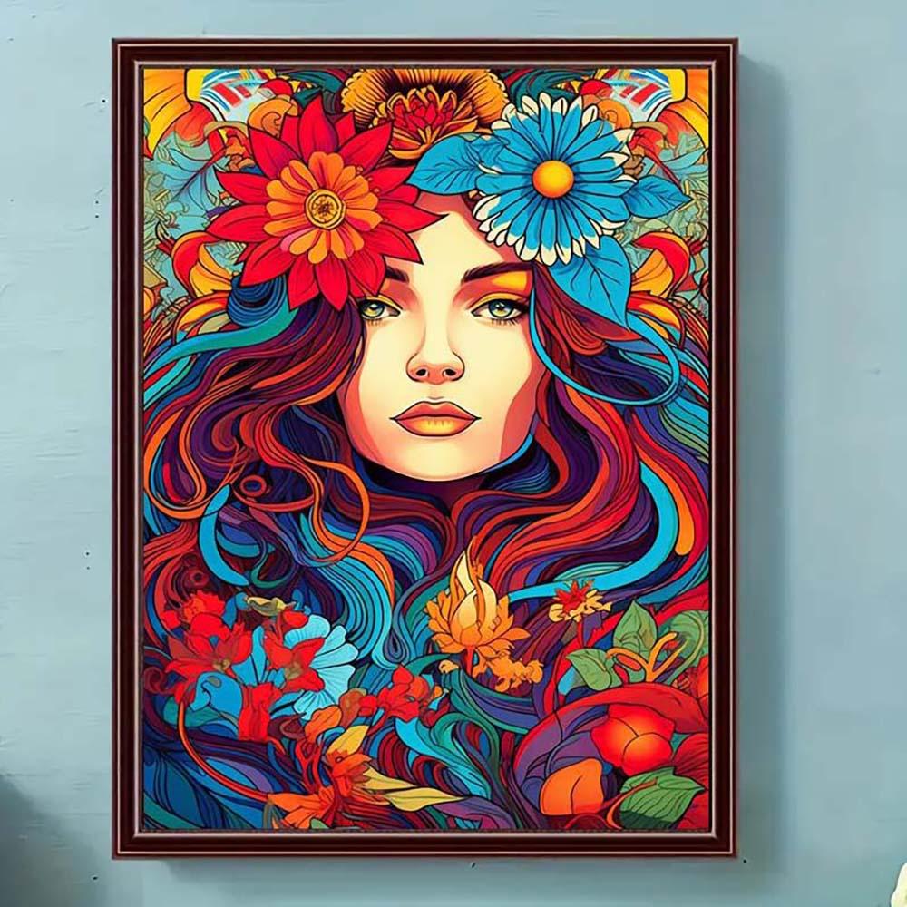 5D Diamond Painting Kit Full Round Drill Flowers, Colors, Waves DIY Mosaic Wall Art, Beginner Craft Set (with Tools), Home Wall Decor Gift, Diamond Art Kit