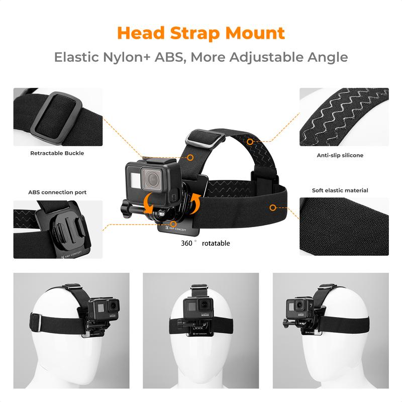 [K&F CONCEPT]Accessories Set for GoPro Hero 13/12/11/10/9/8/7/6/5/4/DJI Osmo Action Series/Pocket 3/2/Insta360 X5/X4/X3, Chest Harness+Backpack Clip+360 Rotating Head Mount and Wrist Strap