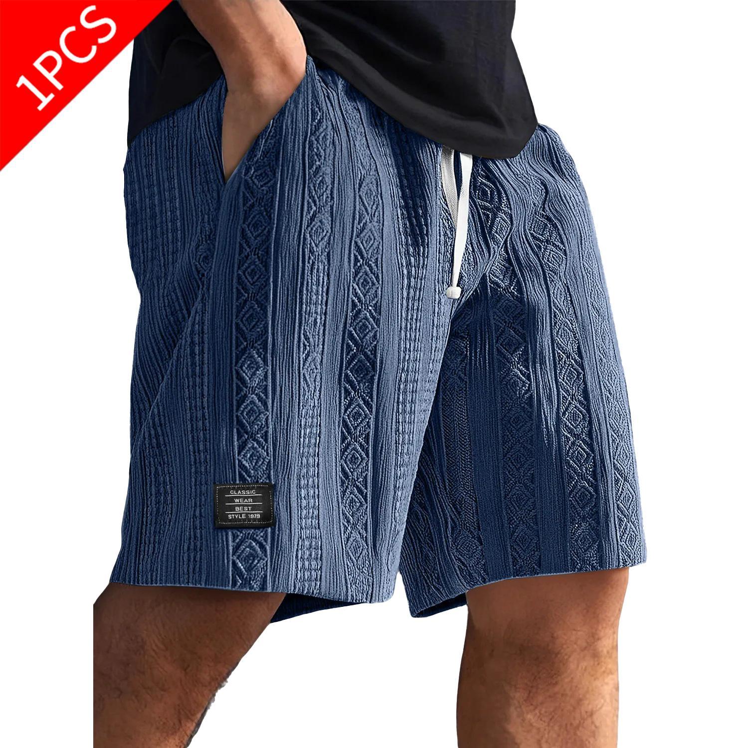 Men's Cotton Knit Jacquard Textured Activewear Shorts - Athletic-Cut, Above-Knee Length, Breathable Drawstring Male Shorts for Gym, Cycling (Clearance Bottoms), Active Wear