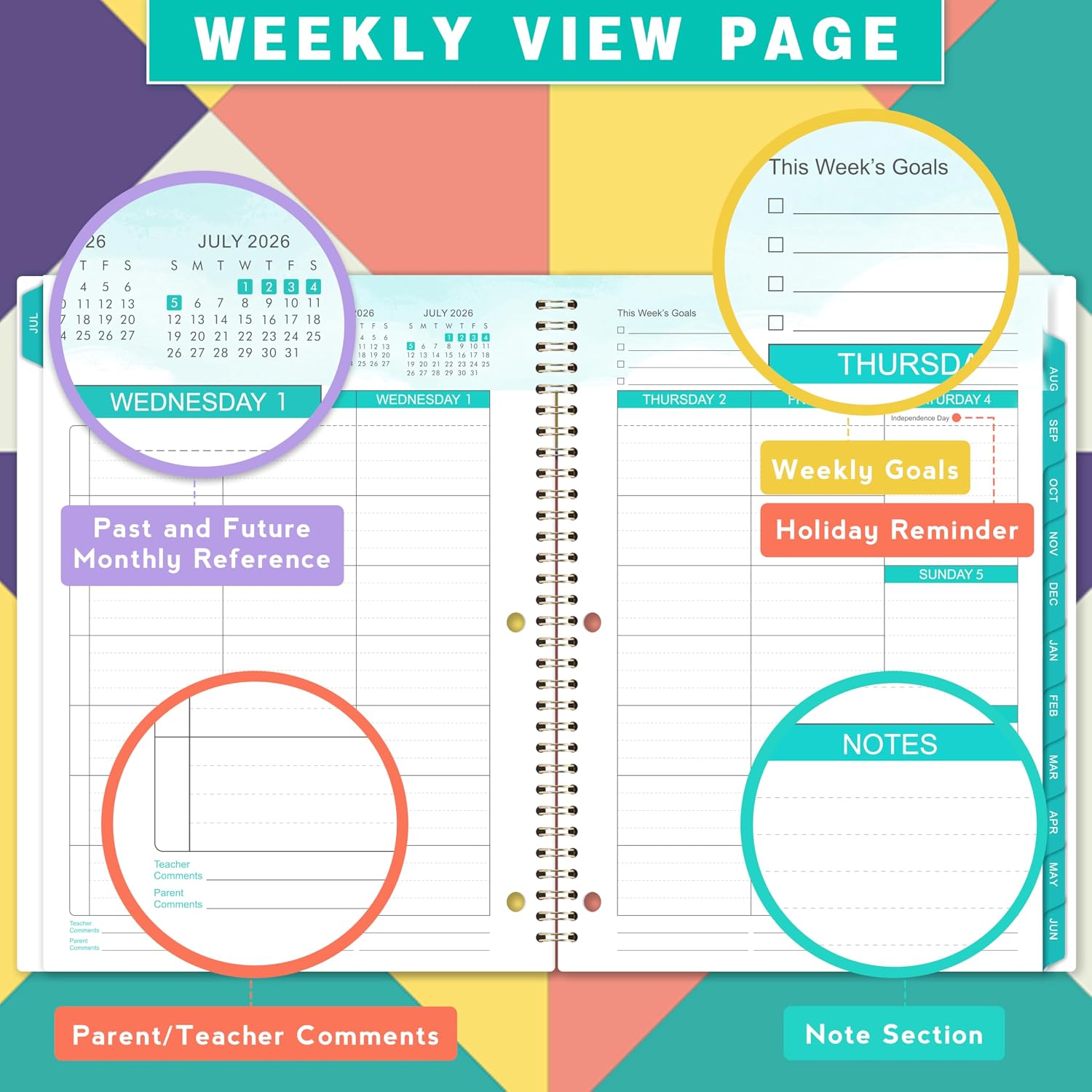 Student Planner 2026-2027 – School Planner 2026-2027 from Jul 2026 – Jun 2027, 9" × 11", Homework Academic Planner with Stickers,  -Wire Binding, 12 Monthly Tabs,  Weekly Lesson Planner