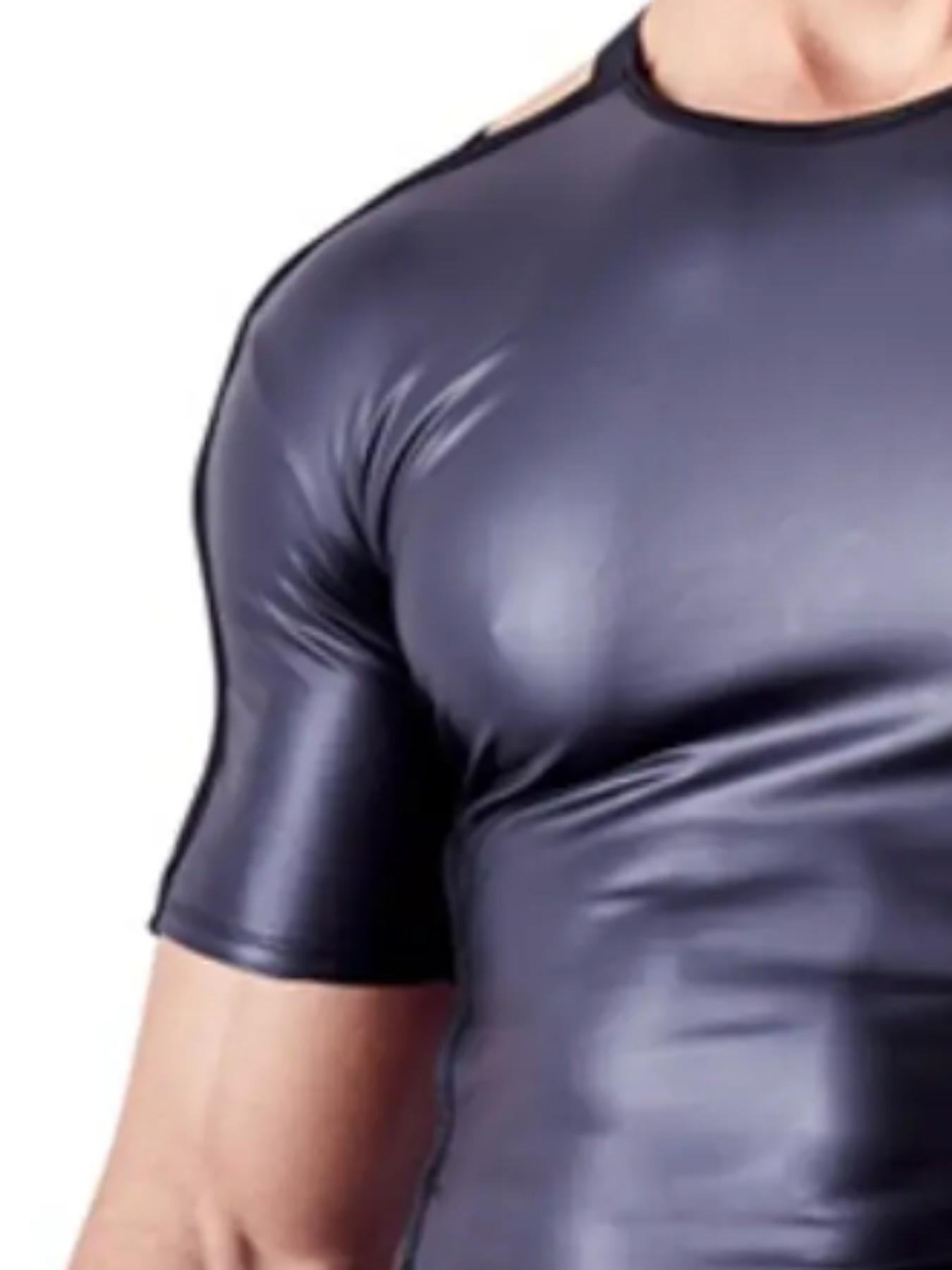 Men's Motorcycle Style Slim Fit Short Sleeve Top, European and American Fashion, Stage Bar Performance Wear, Trendy Men's Clothing