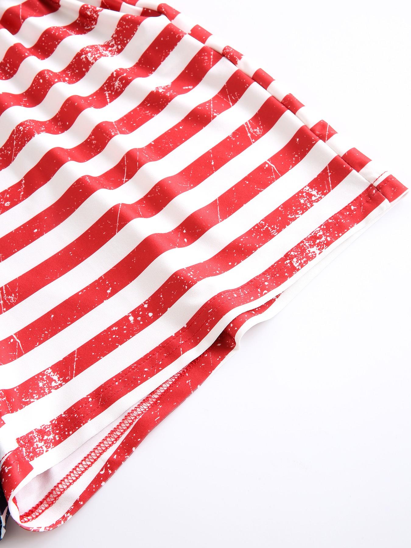 Millennial Streetwear Vintage Usa Flag Print Elastic Waist Loose Fit Shorts, Comfortable Breathable Fabric, Ideal for Summer Outdoor Wear