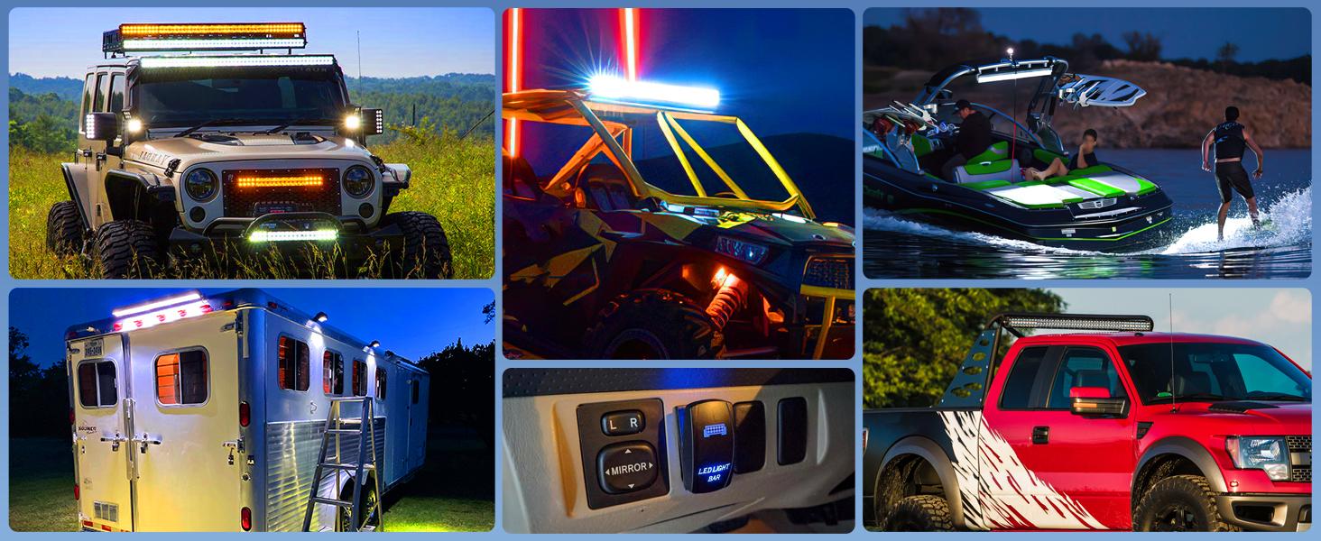 Nilight 52Inch 300W Spot Flood Combo Led Light Bar Off Road 12V On/Off 5 Pin Rocker Switch Power 14AWG Wiring Harness Kit-1 Lead for Trucks rocker switch Car Accessories Vehicle Automotive  dealsforyoudays