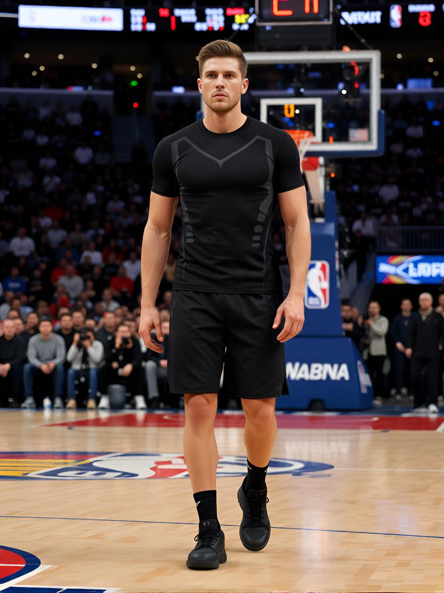 Men's Sport Compression Shirt, Short Sleeve Casual Round Neck T-Shirt, Outdoor Fitness Clothing, Polyester Knit Fabric, Cool & Breathable, Athletic Compression Shirts