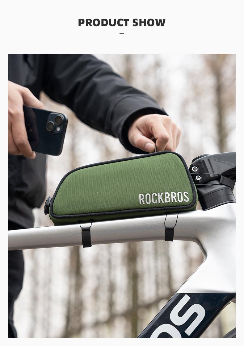ROCKBROS Bike Top Tube Bag, Bike Frame Bag With Fitgo Lock System, Bicycle Bag, Bike Accessories for Road Bike Hybrid Touring Bikes, Quick Release