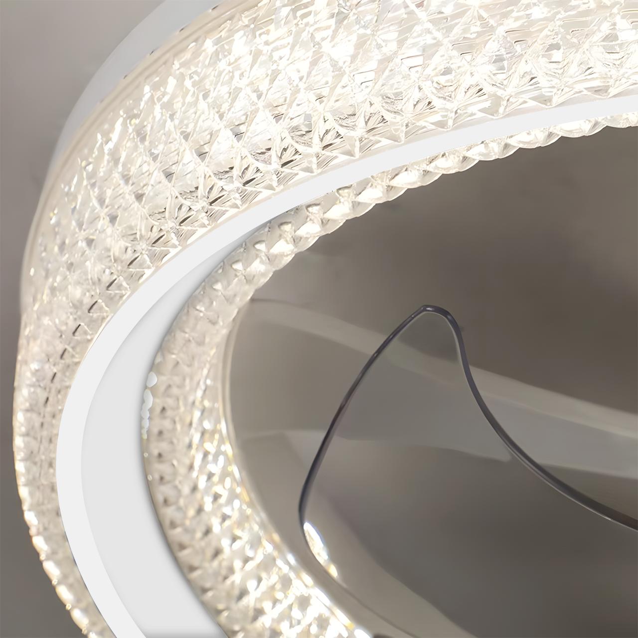 GLITGATE Diamantes Smart Ceiling Fan with Light 20" White Crystal 6-Speed Reversible DC Motor APP Remote Control Timer Dimming 3 Color Temperatures for Bedroom Living Room