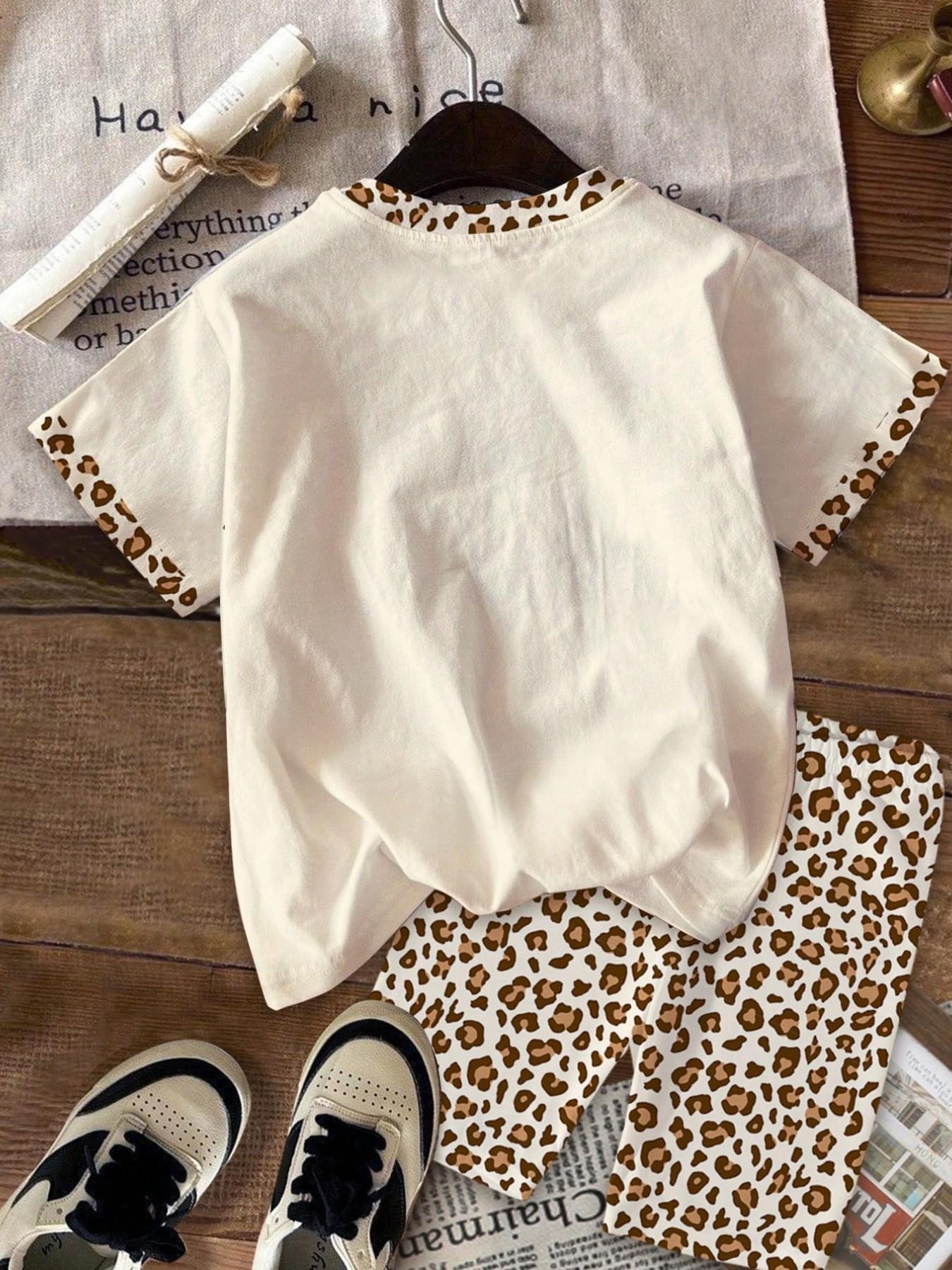 Girls' 2-Piece Set, Striped Heart Print T-Shirt & Short Pants, Cute Summer, Perfect for Parties & Daily Wear, Sister Matching Clothes