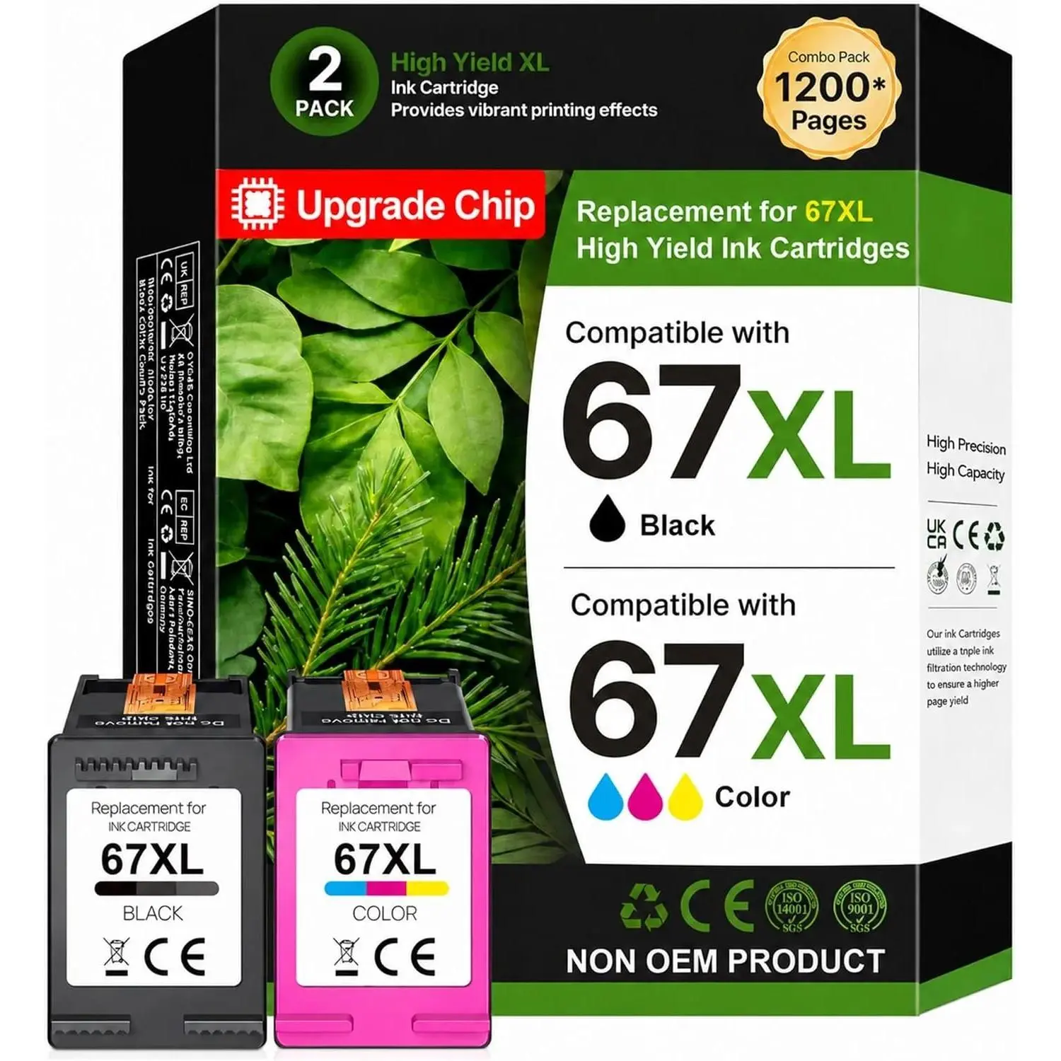 67XL Ink Cartridges Replacement for HP Ink 67, High Yield for HP 67 Ink Cartridges Black/Color Combo Pack Work for HP DeskJet 2855e 2755e 4255e 2827e 4227e 4155e 2800e Envy 6055e 6455e (Black, Color)