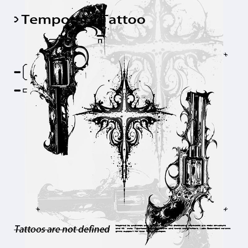 1pcs Street Pistol Herbal Juice Tattoo Sticker Sexy Spicy Girl Temporary Tattoo Back Waterproof Durable Halloween Party Gift Y2K Fake Tattoo for Men and Women