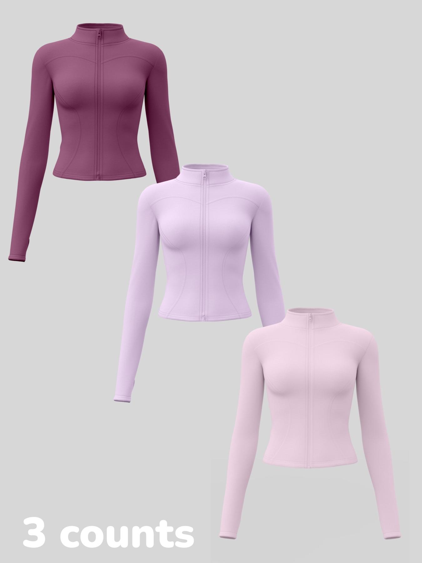 Women's Long Sleeve Yoga Jacket Set, Sports Outerwear, High Neck Zipper Closure, Quick-Dry Fitness Top, Tight-Fitting Sports Wear, Athletic Sports Clothing, 3 Piece Pack