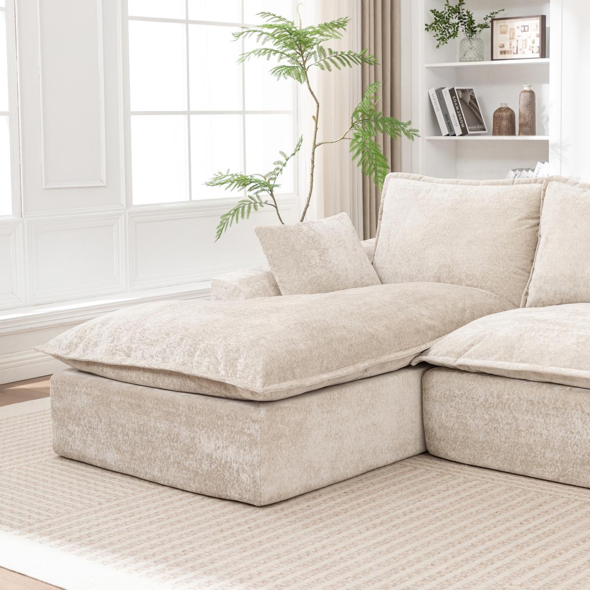 Aobtkel®103 " L Shaped Modular Couch, Cloud Boneless Couch with Deep Seats & High Back , Upholstered Fabric Sofa, No Assembly Required(Beige)#Summervibes