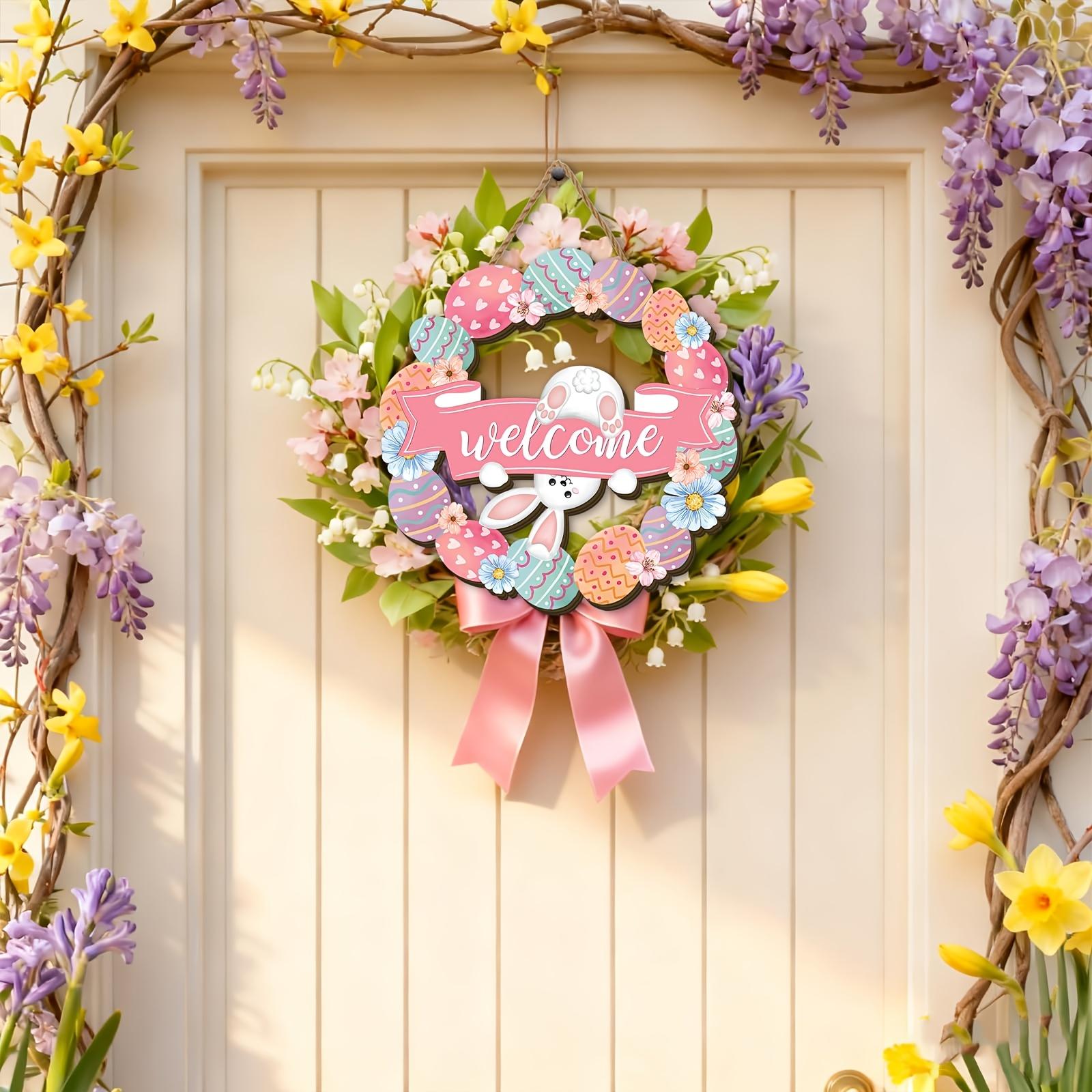 2D Flat Design — 1-Piece Easter Wooden Wreath, Easter Egg Garland, Easter Party Decoration, Easter Bunny Accent, Outdoor Yard Decor — The Perfect Easter Gift. Suitable for various festive occasions.