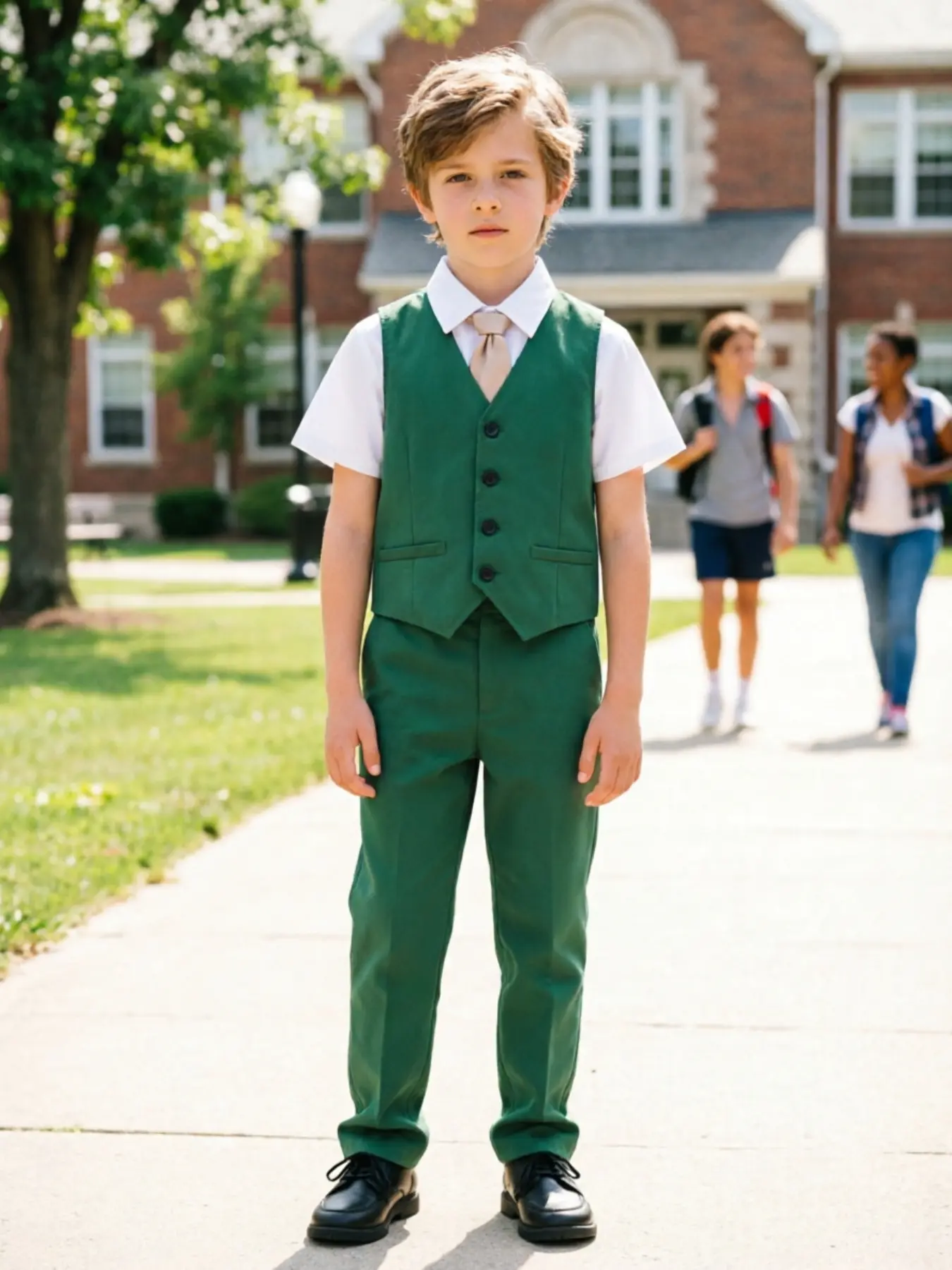 Big Boys Fall Formal Suit 2 Piece Dark Green Vest Pants Set Junior Groomsman Birthday Party School Picture Day Outfit Classic Trend Breathable Tween Rich Tone Clothes Kids