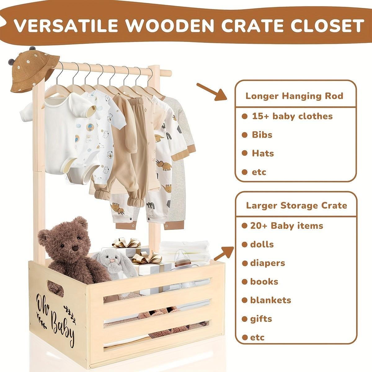Large Size Wooden Storage Basket Youngster Shower Crate Closet, Youngster Shower Decorations Youngster Wooden Storage Crate with Handle Baby Shower Gifts Basket for Boys & Girls, Pregnancy Gifts, Suitable for Christmas and Halloween Gifts
