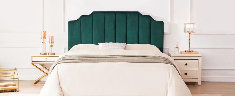 Queen/King Upholstered Headboard, Velvet Head Board, Tufted Headboard only, Elegantly Curved Headboards only, Modern Vertical Channel Design Bed Head Board Queen/King Upholstered Headboard, Velvet Head Board, Tufted Headboard only, Elegantly Curved Headboards only, Modern Vertical Channel Design Bed Head Board