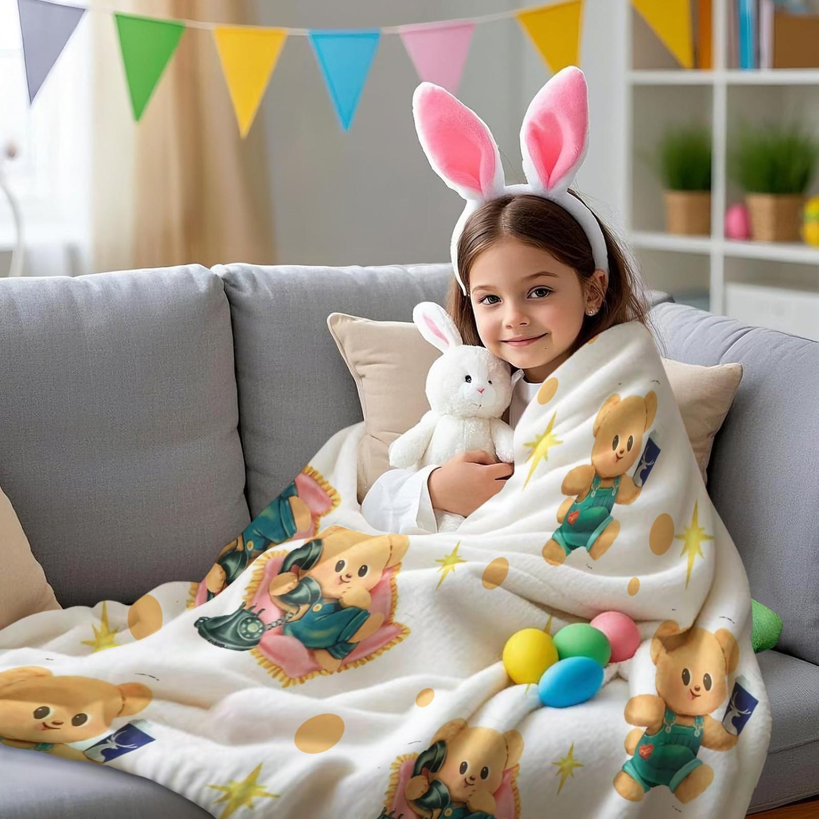 Cute Cartoon Bear Print Throw Blanket, Japanese Style Soft Teddy Bear Pattern, Skin-Friendly Soft Flannel Lightweight Cozy Blanket for Kids Bedroom, Nursery, Couch, Bed and Dorm, Lovely Aesthetic Home Decor, Ideal Birthday and Holiday Gift for Bear Lovers