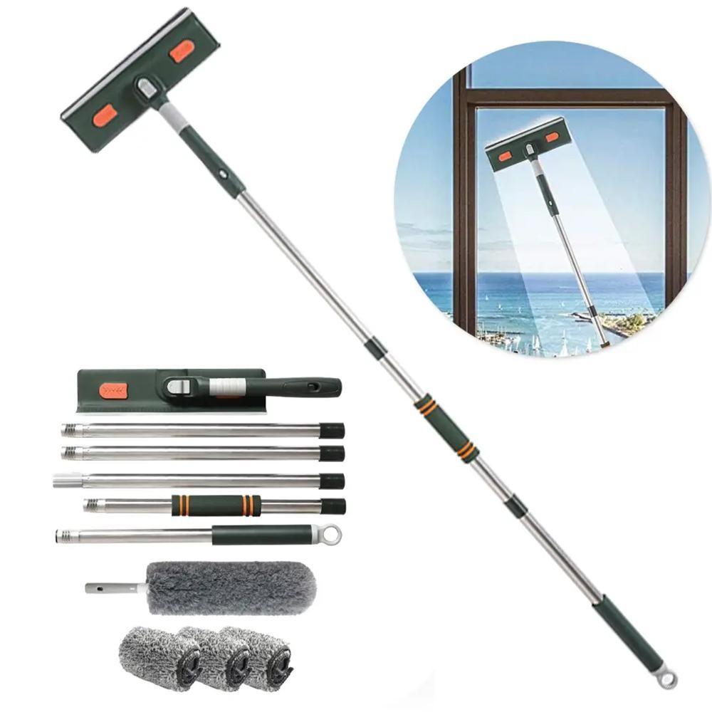Window Squeegee Cleaner, Squeegee Scrubber, 1 Set Household Squeegee with Extension Pole, Telescopic Window Washing Equipment with Bendable Head, Glass Cleaning Tool