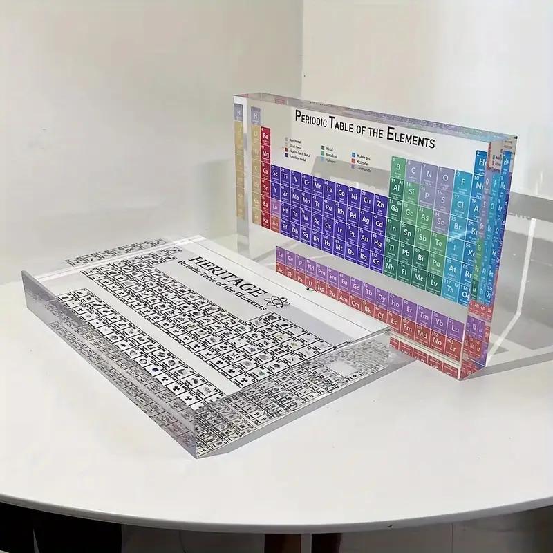 Acrylic Periodic Table Display Block, Educational Chemistry Teaching Tool, Color-Coded Atomic Data, Ideal Gift for Students & Teachers