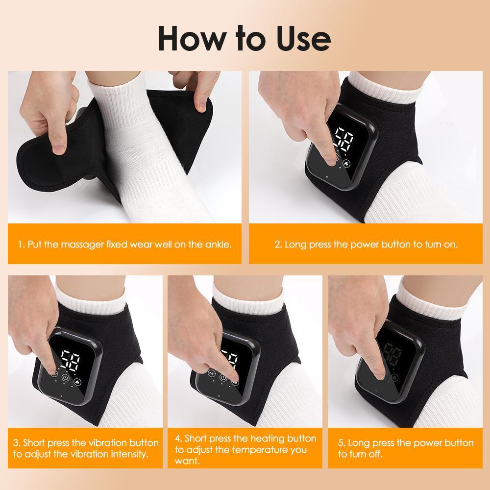 Ankle Support Heating Massager - 3 Heating Levels (48-58℃), 3 Vibration Massage Modes - 15-Minute Timer, Touchscreen & Universal Design