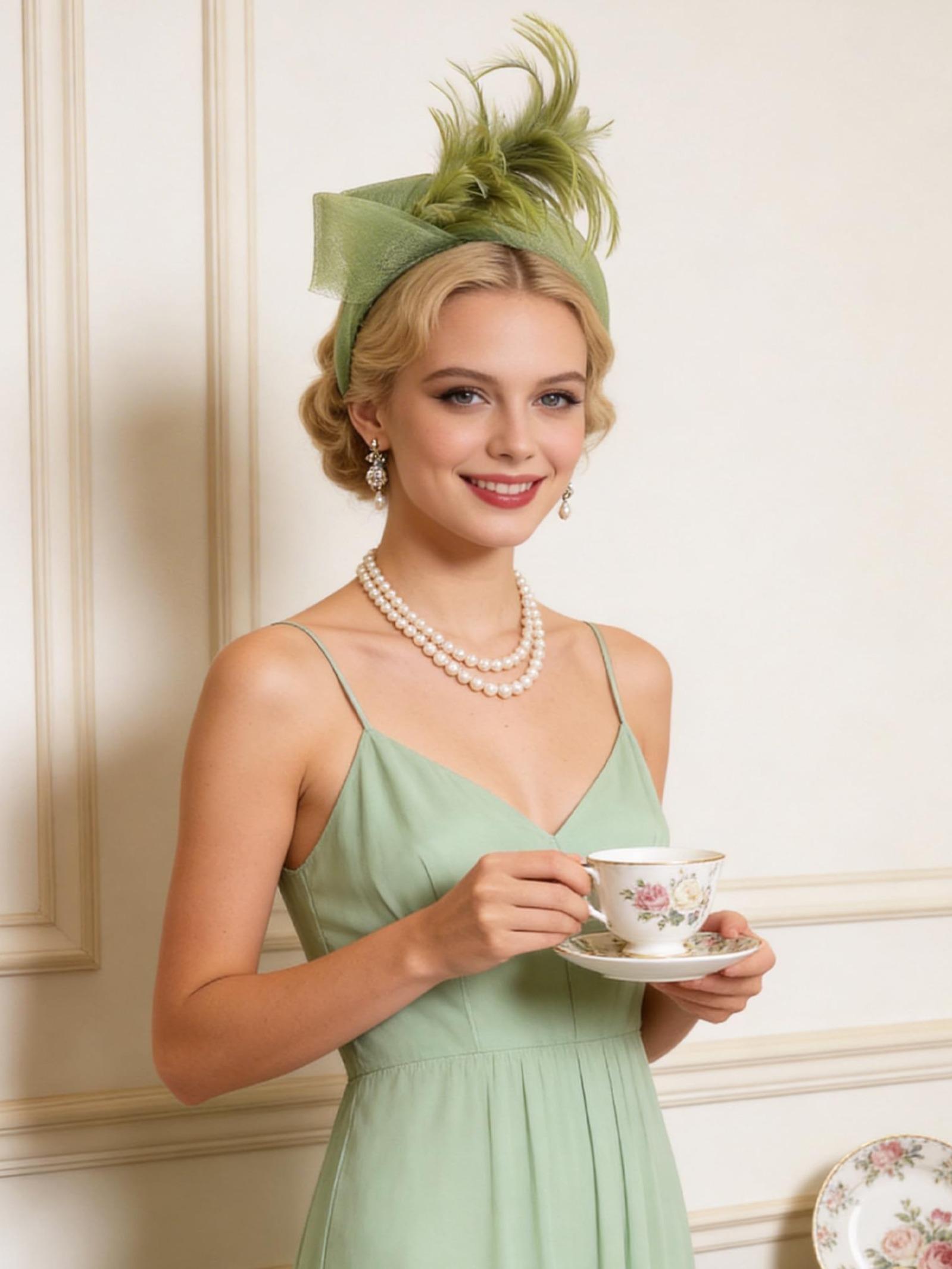 Feather Fascinators Headband Women's Tea Party Hat for Kentucky Derby, Cocktail, Wedding, Fancy Dress Party for Evening Wear and Special Occasion Vintage Looks Brooch Sweet and Cute Women's Hair Accessories ﻿