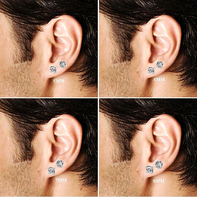 Fansilver 2 Pairs Stainless Steel Magnetic Stud Earrings for Men Women Non-piercing AAA+ Quality Cubic Zirconia Hypoallergenic 5-9MM Square Earrings