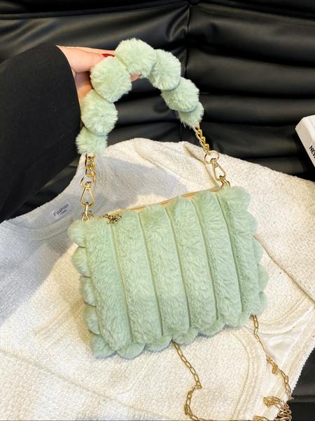 Soft Plush Detail Handbag, Cute Design Crossbody Bag for Girls & Women, Fluffy Handbag, Perfect for Fall Winter Season, Ideal Gift Choice
