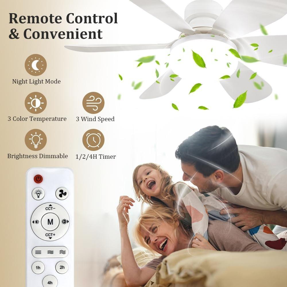 Portable Mini Ceiling Fan with Light Bulb, Remote Control, 20 Inch Screw Fan, E26 Base, 40w/3000k-6000k, for Bedroom, Kitchen, Living Room