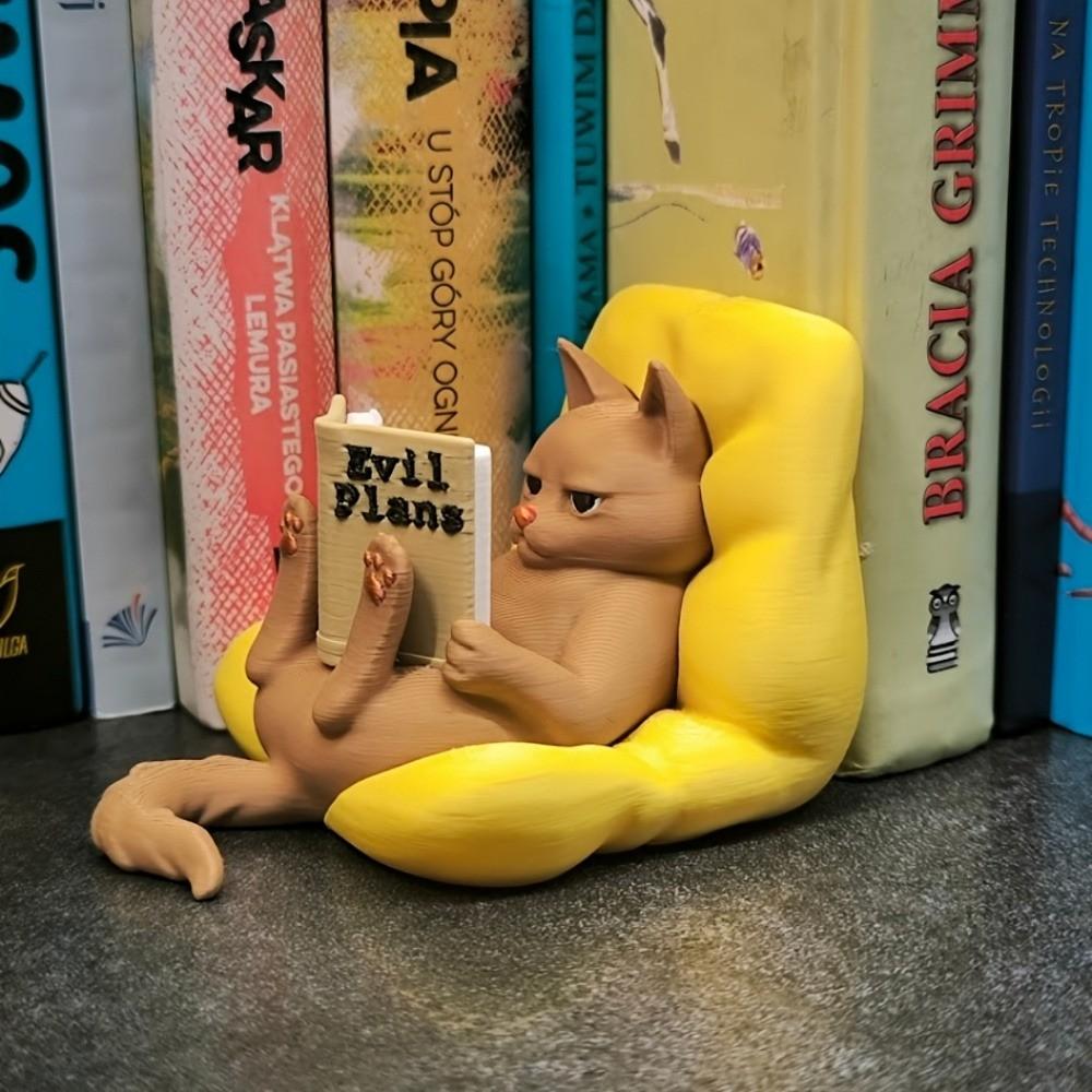 Charming Reading Cat Statue Set, Focused Kitty Figurine for Home Decor, Desktop Ornament, Perfect Holiday Gift