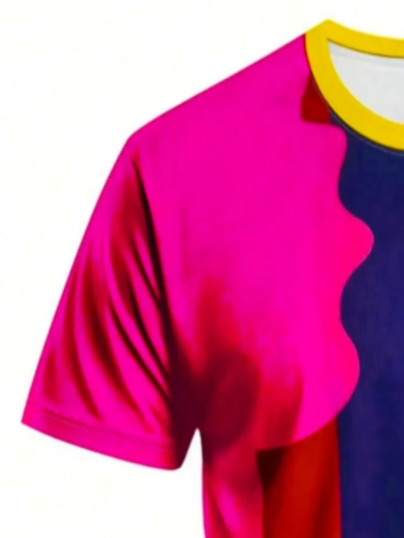 Men's Messi Barcelona Argentina Patchwork Soccer Jersey, Sporty Short Sleeve Top, Geometric Pattern, Loose-Fit, All Seasons