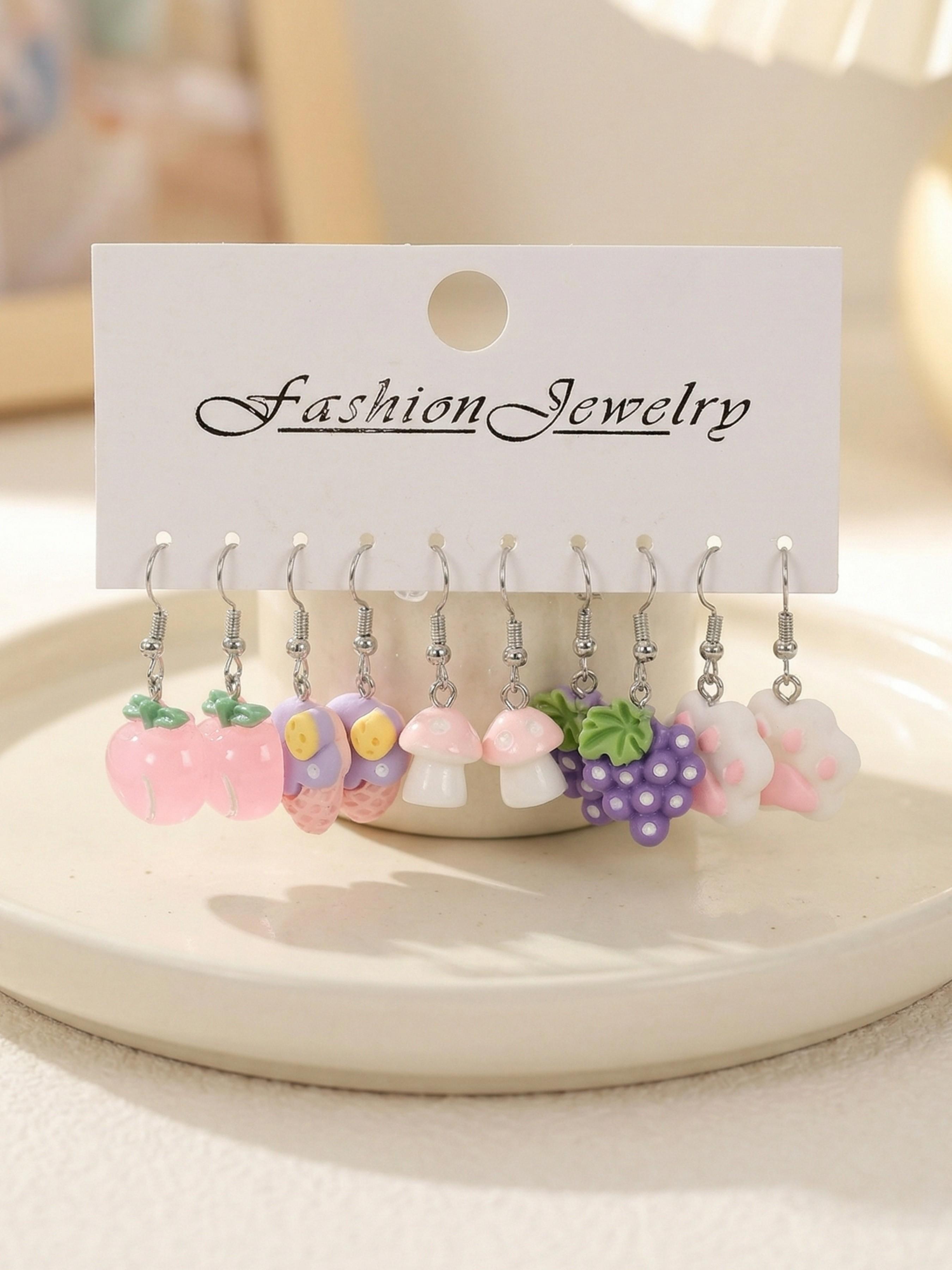 30pcs Fun Series Earrings Set, Cloud Duck Heart Grape Design, Cute Fashion Jewelry for Women, Unique Gift Idea