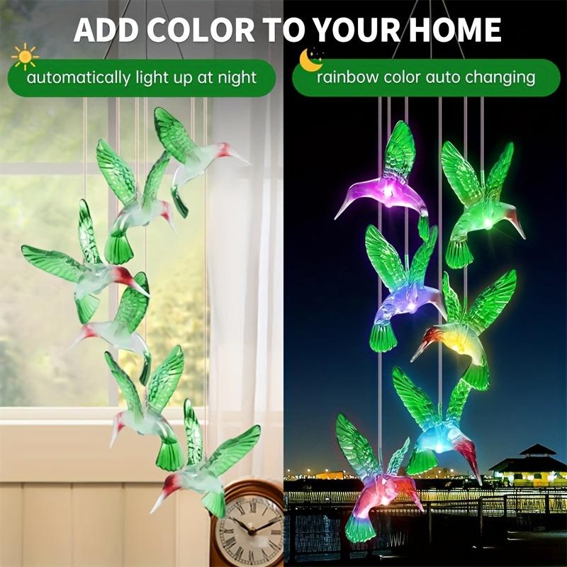 Solar Wind Chime Light ,with 6LED Green Hummingbird Crystal Decoration, Pendant Landscape Light, Light Sensor Control, No Remote Control, with 600mAh Nickel Battery, Suitable for Outdoor Garden, Patio, Sidewalk, Party Decoration and Holiday Gift