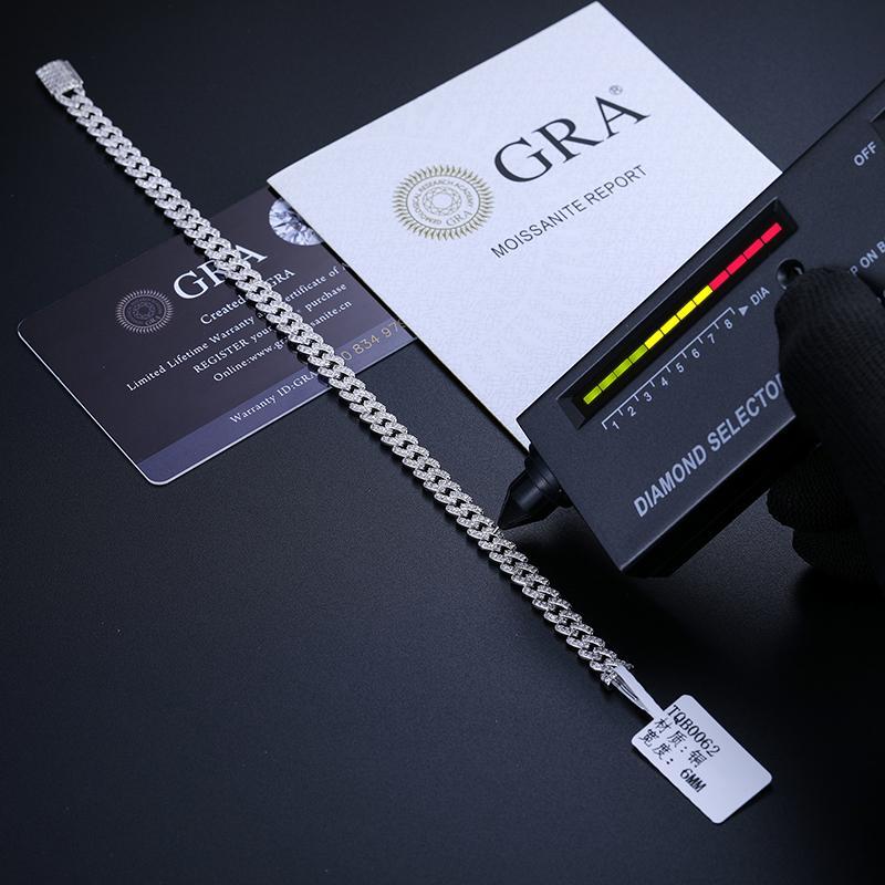 【B62 6mm live2】UCCIYO Synthetic Moissanite S925 Sterling Silver Cuban Chain Bracelet Miami Cuban Chain Ice Out D VVS Synthetic Moissanite Men Singer Style Rap Hip Hop Jewelry