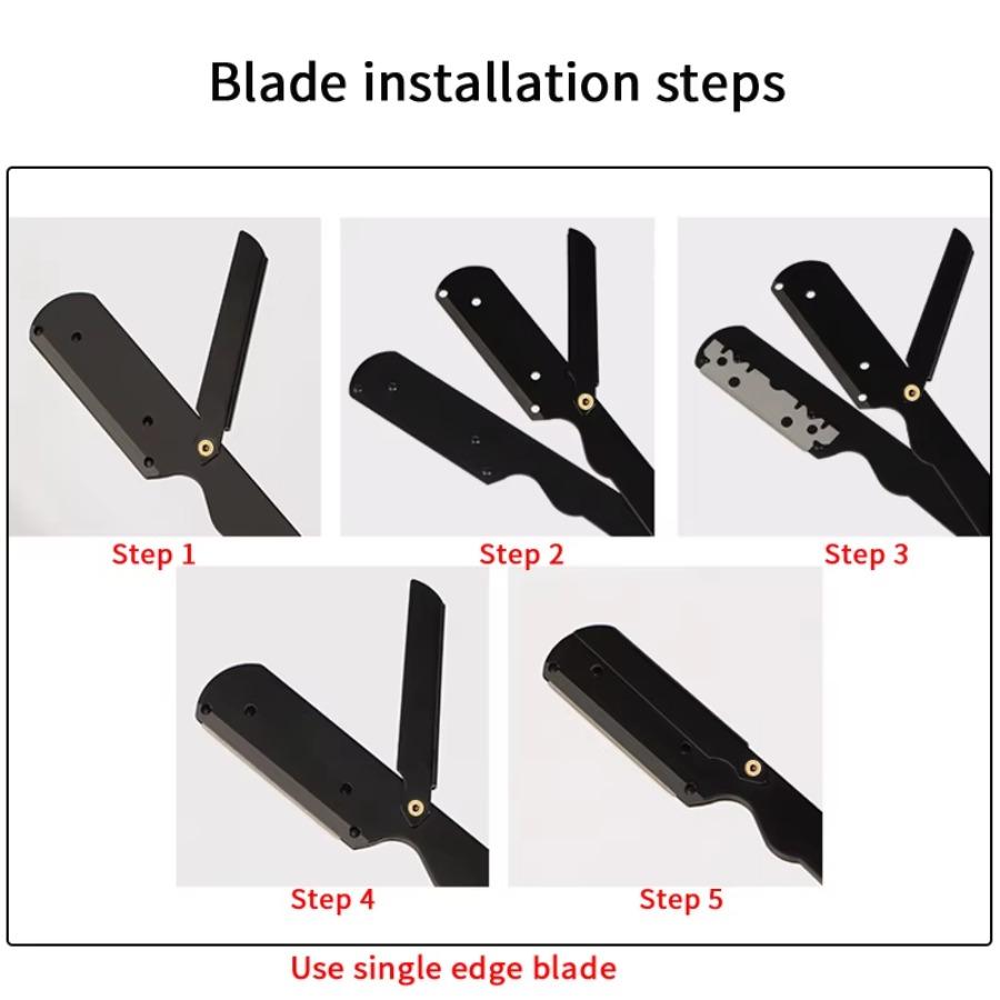 Men's Shaving Razor Stand + 10 Replacement Blades, Metal Fashion Folding Straight Razor Holder, Stainless Steel, Ideal for Grooming