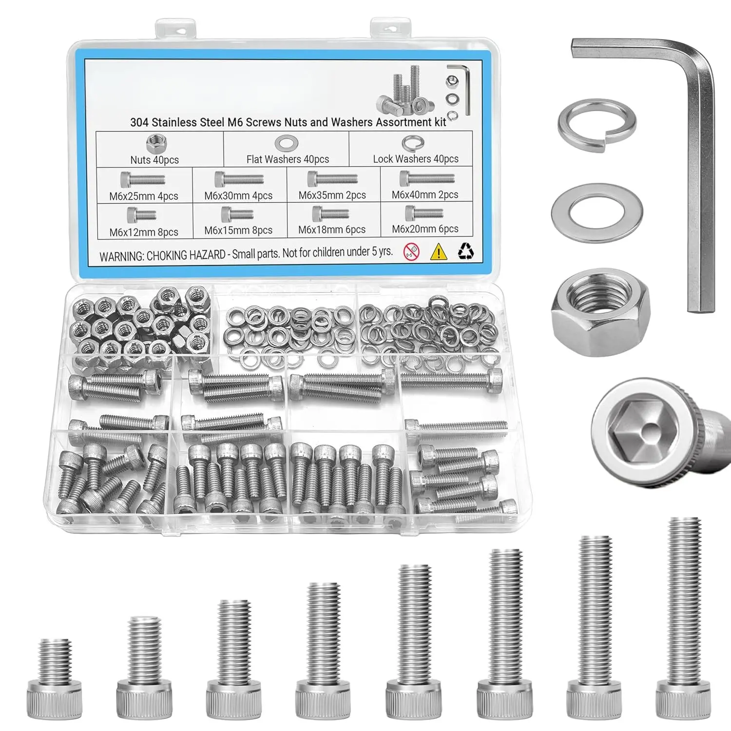 160 count M6 Hex Socket  Screw Kit with Nuts Flat Lock Washers