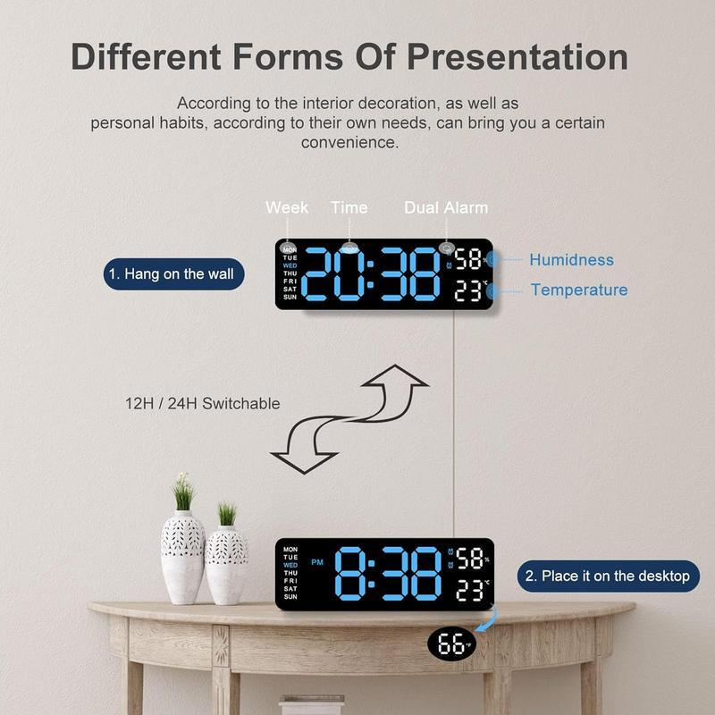 【TikTok Hot Seller】Decorative LED Digital Wall Clock - Bedroom Alarm with Temperature, Countdown Timer, Auto Dimming & Snooze - 12/24H Display,for Home, Office & Dorm,USB & Battery Charging,Large Screen Wall Clock,Multifunctional Alarm Clock Gift 【TikTok Hot Seller】Decorative LED Digital Wall Clock - Bedroom Alarm with Temperature, Countdown Timer, Auto Dimming & Snooze - 12/24H Display,for Home, Office & Dorm,USB & Battery Charging,Large Screen Wall Clock,Multifunctional Alarm Clock Gift
